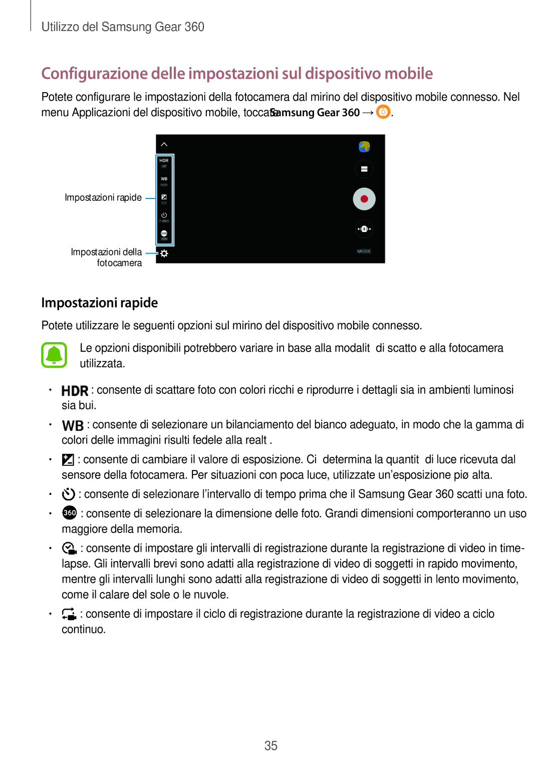 Samsung SM-C200NZWAITV manual Configurazione delle impostazioni sul dispositivo mobile, Impostazioni rapide 