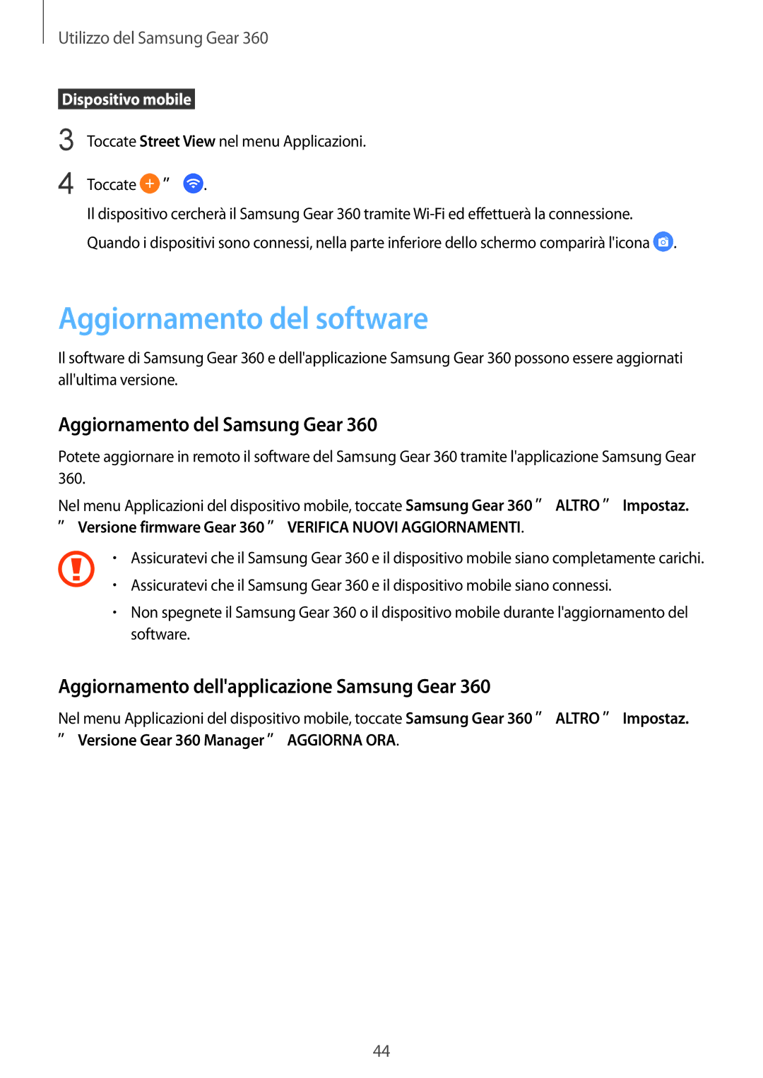 Samsung SM-C200NZWAITV manual Aggiornamento del software, Aggiornamento del Samsung Gear 