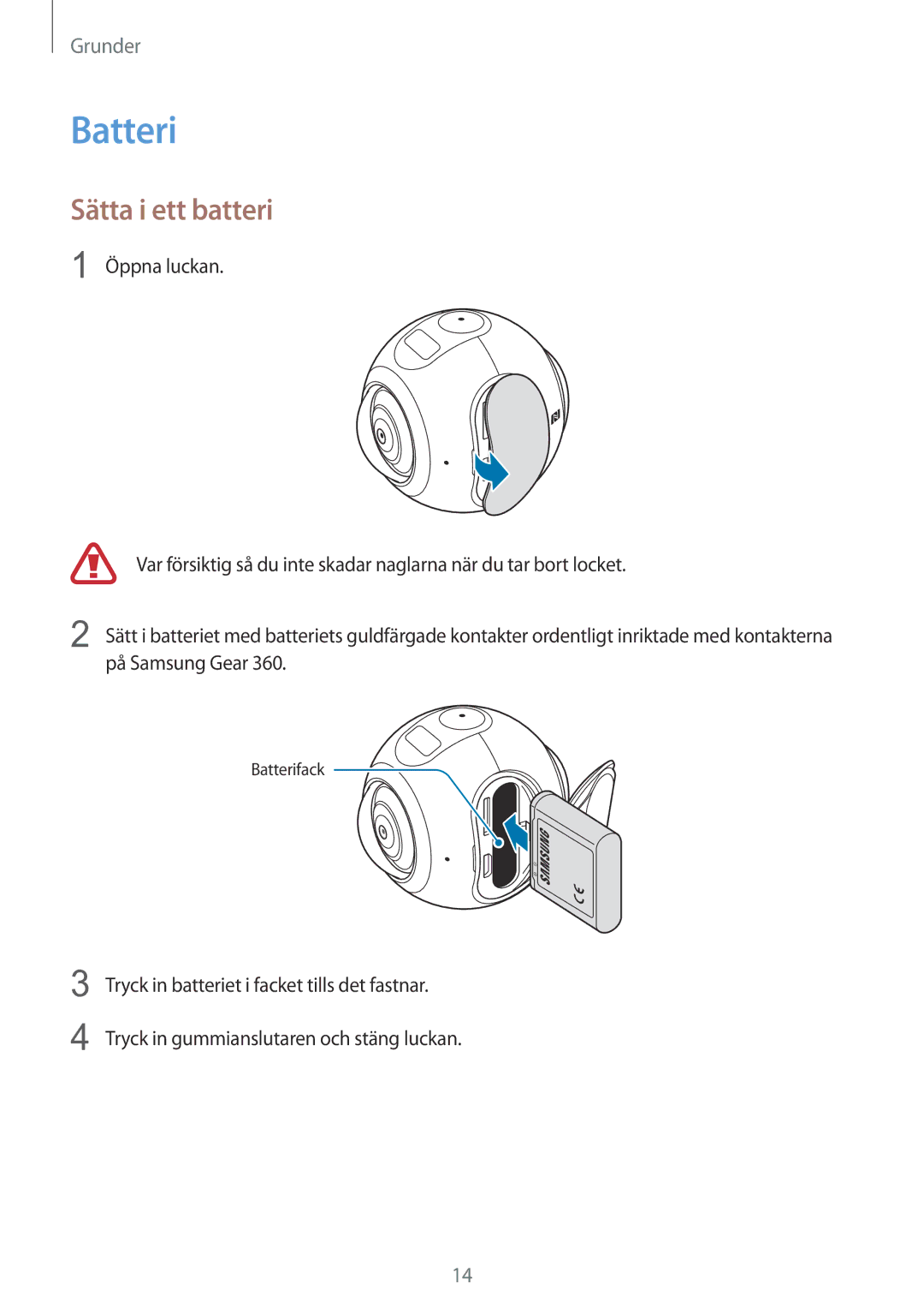 Samsung SM-C200NZWANEE manual Batteri, Sätta i ett batteri 