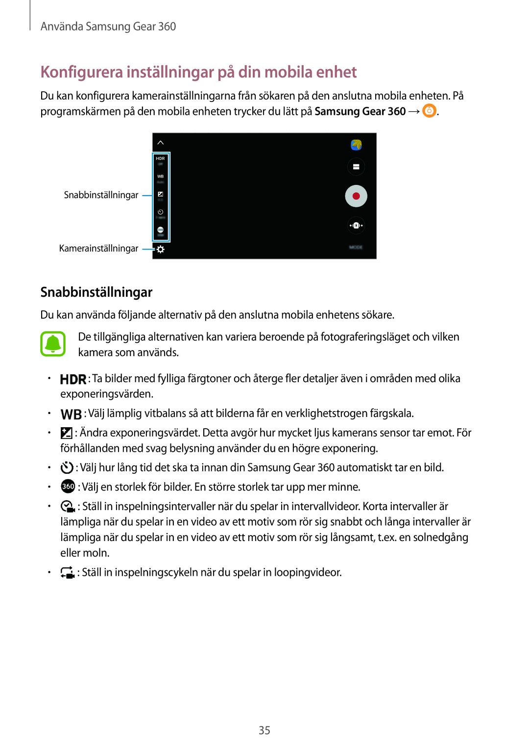 Samsung SM-C200NZWANEE manual Konfigurera inställningar på din mobila enhet, Snabbinställningar 