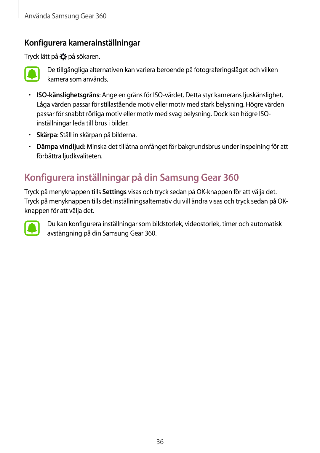 Samsung SM-C200NZWANEE manual Konfigurera inställningar på din Samsung Gear, Konfigurera kamerainställningar 