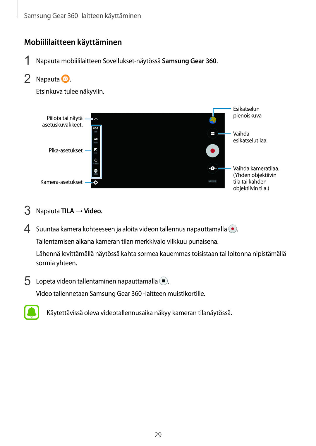 Samsung SM-C200NZWANEE manual Napauta Tila →Video 