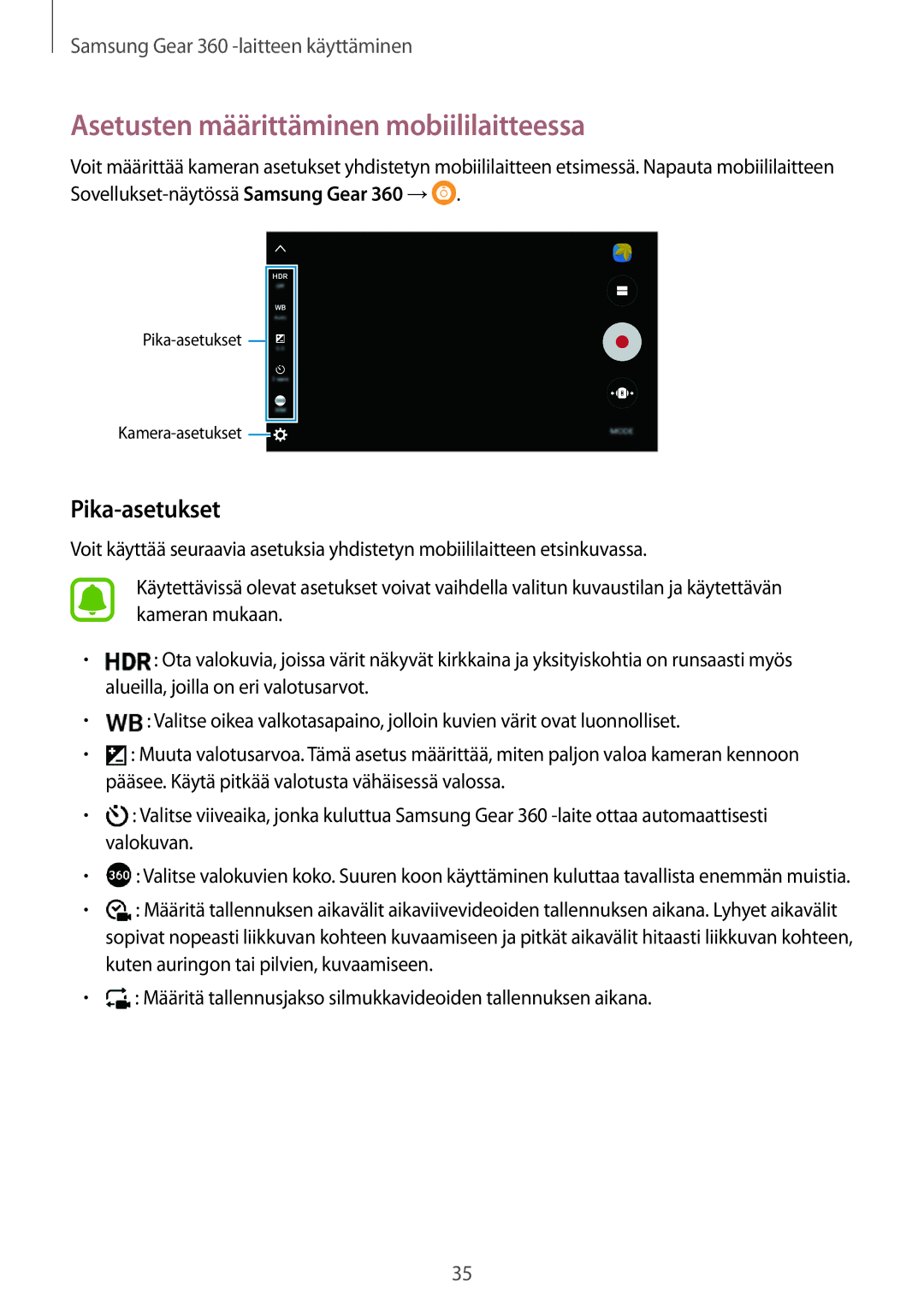 Samsung SM-C200NZWANEE manual Asetusten määrittäminen mobiililaitteessa, Pika-asetukset 