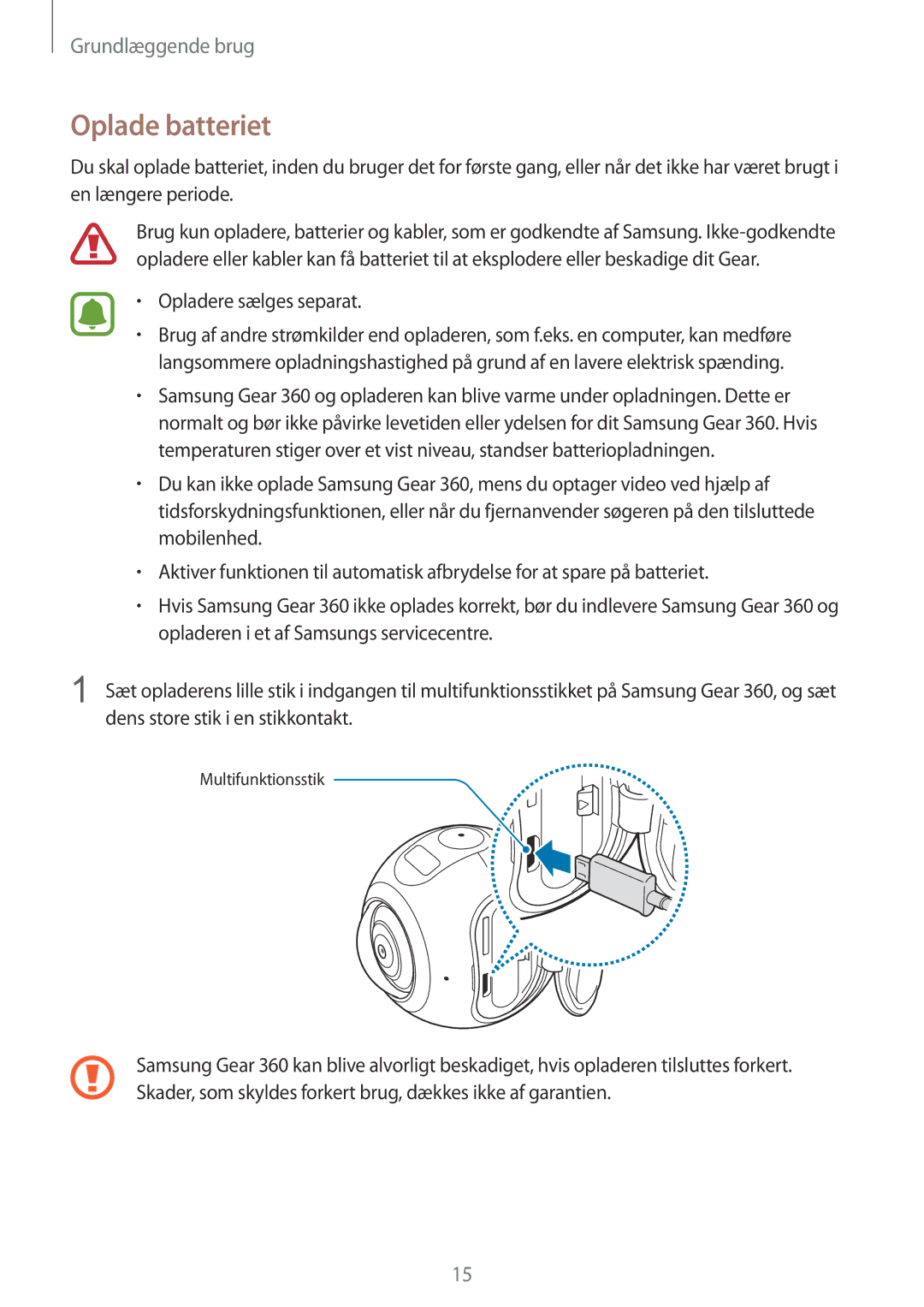 Samsung SM-C200NZWANEE manual Oplade batteriet, Opladere sælges separat 