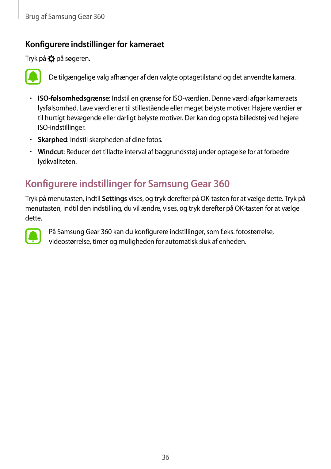 Samsung SM-C200NZWANEE manual Konfigurere indstillinger for Samsung Gear, Konfigurere indstillinger for kameraet 