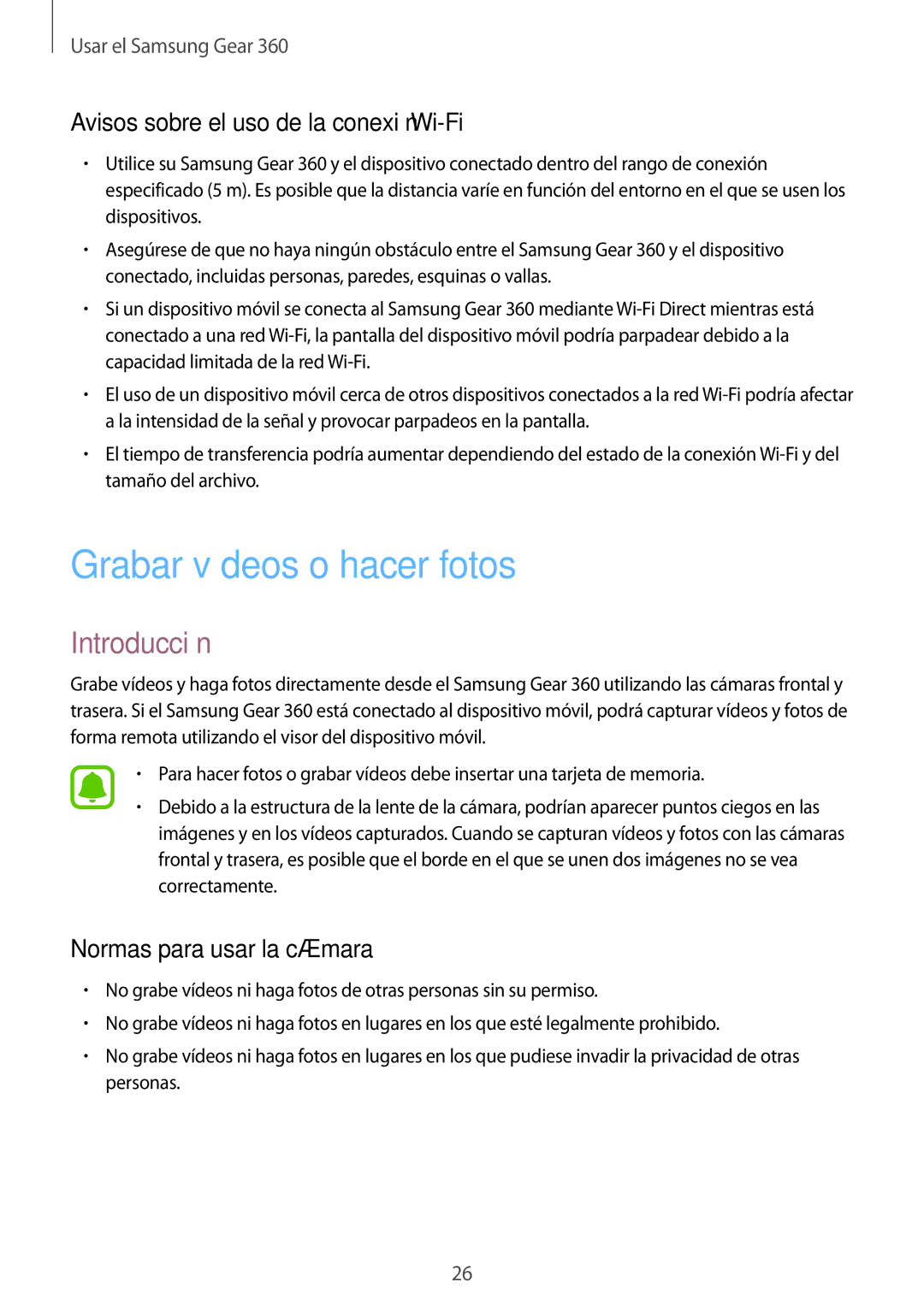 Samsung SM-C200NZWAPHE manual Grabar vídeos o hacer fotos, Introducción, Avisos sobre el uso de la conexión Wi-Fi 