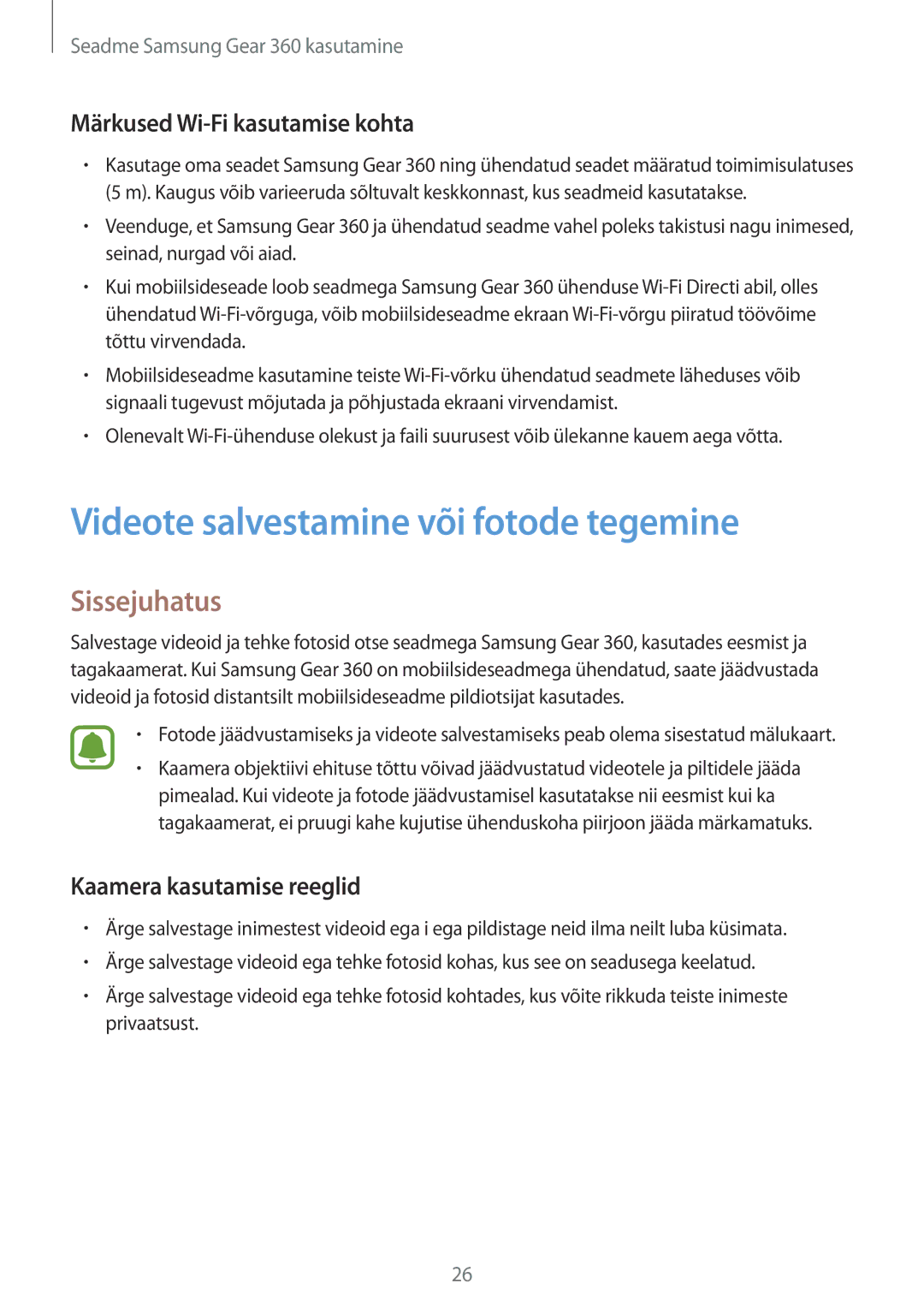 Samsung SM-C200NZWASEB manual Videote salvestamine või fotode tegemine, Sissejuhatus, Märkused Wi-Fi kasutamise kohta 