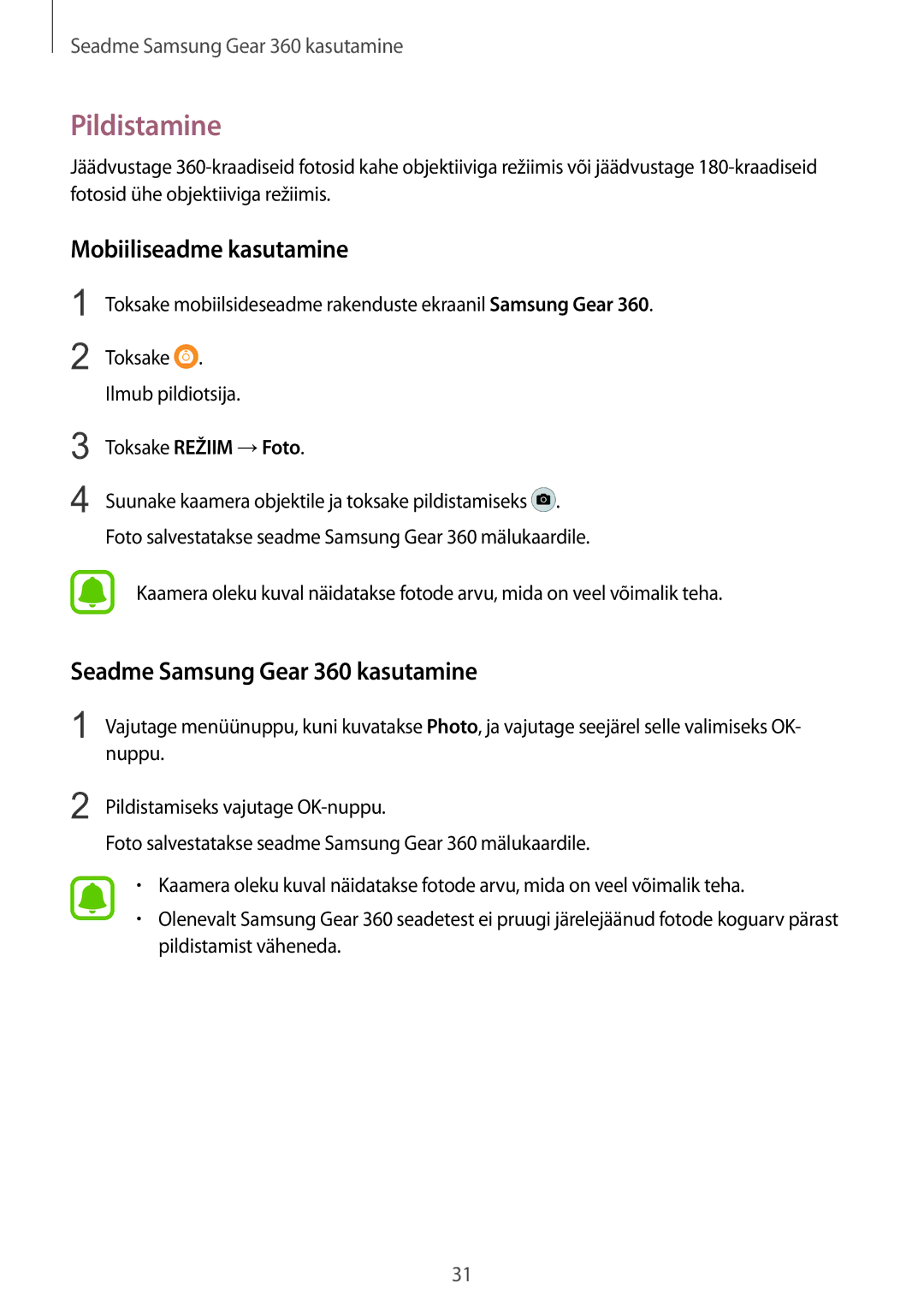 Samsung SM-C200NZWASEB manual Pildistamine, Toksake Režiim →Foto 