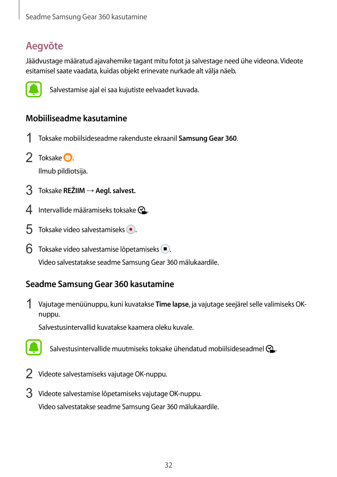 Samsung SM-C200NZWASEB manual Aegvõte, Toksake Režiim →Aegl. salvest 