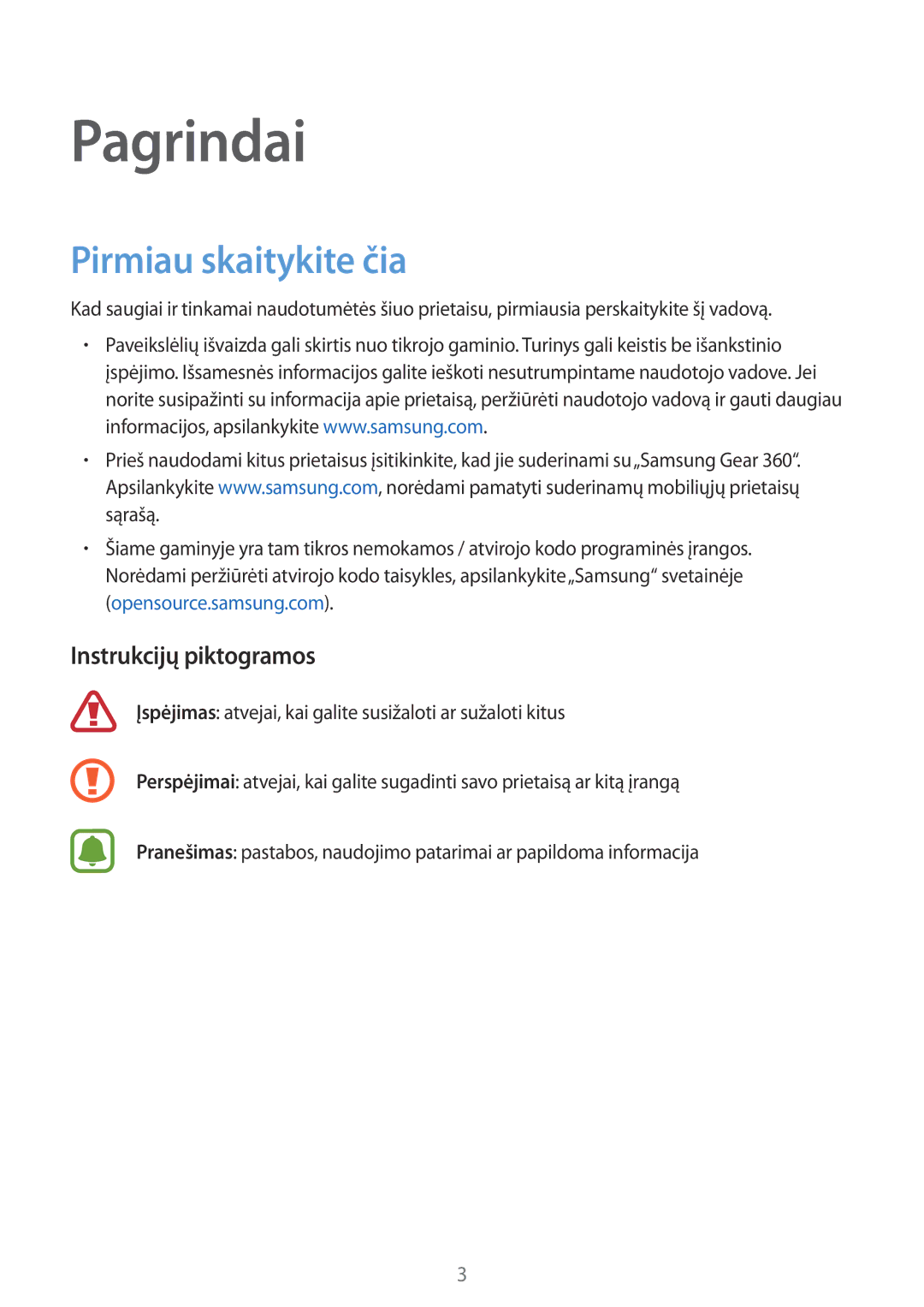 Samsung SM-C200NZWASEB manual Pirmiau skaitykite čia, Instrukcijų piktogramos 