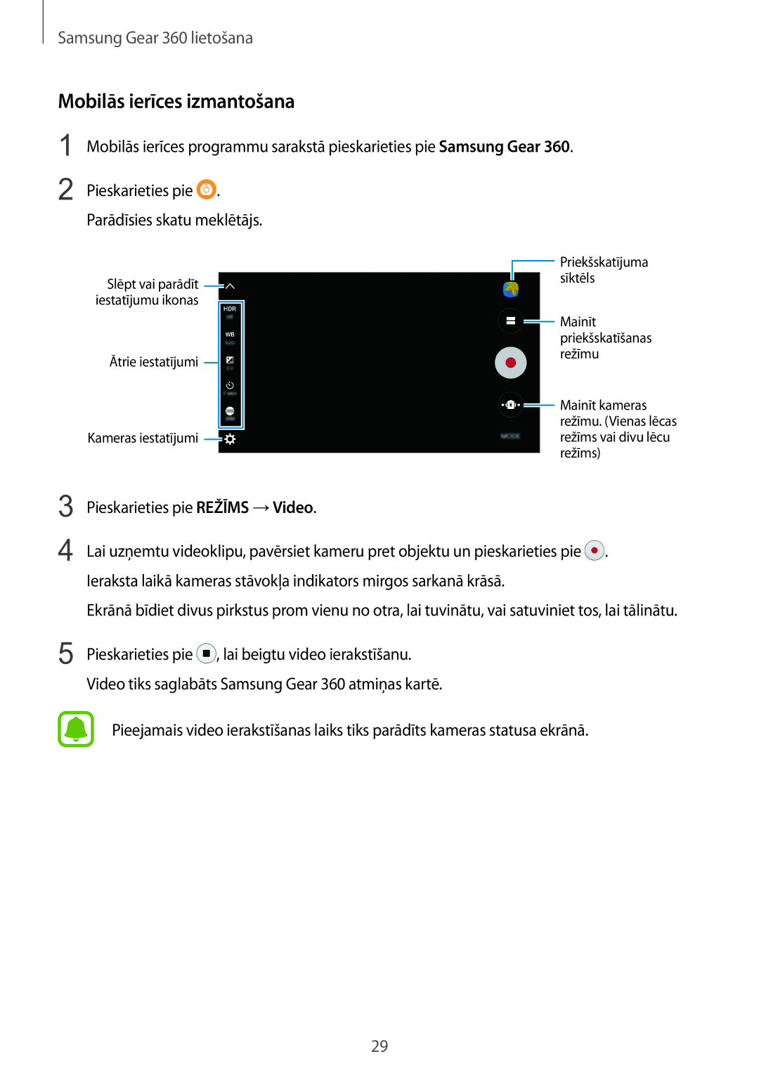 Samsung SM-C200NZWASEB manual Pieskarieties pie Režīms →Video 