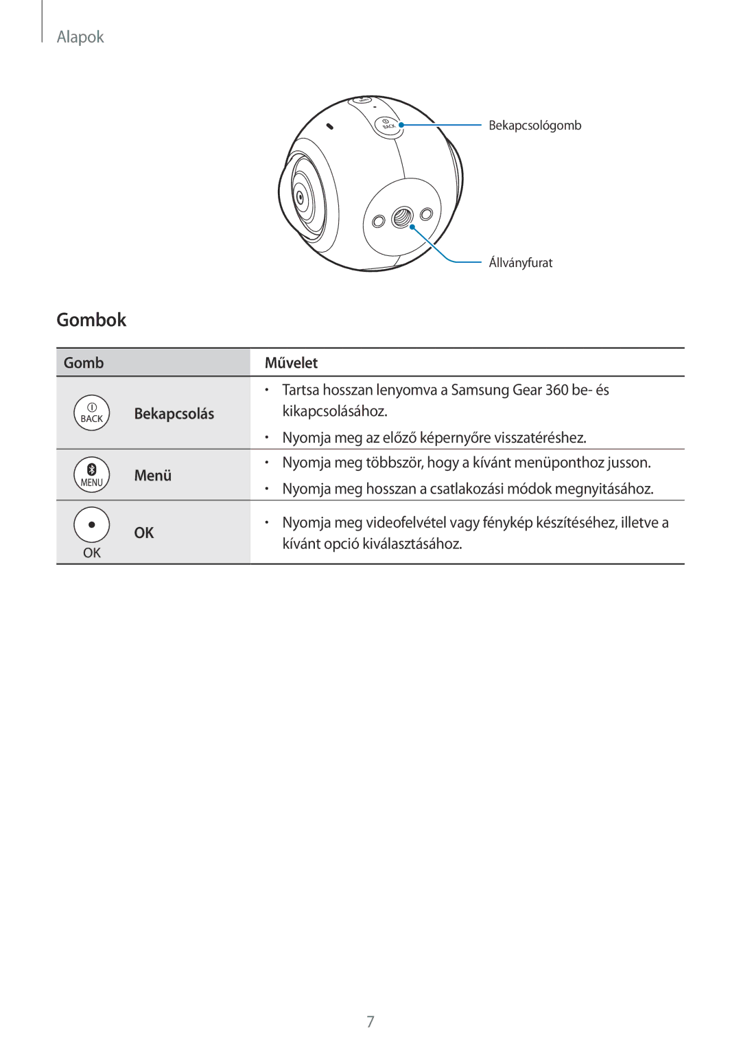 Samsung SM-C200NZWAXEH manual Gombok, Menü 