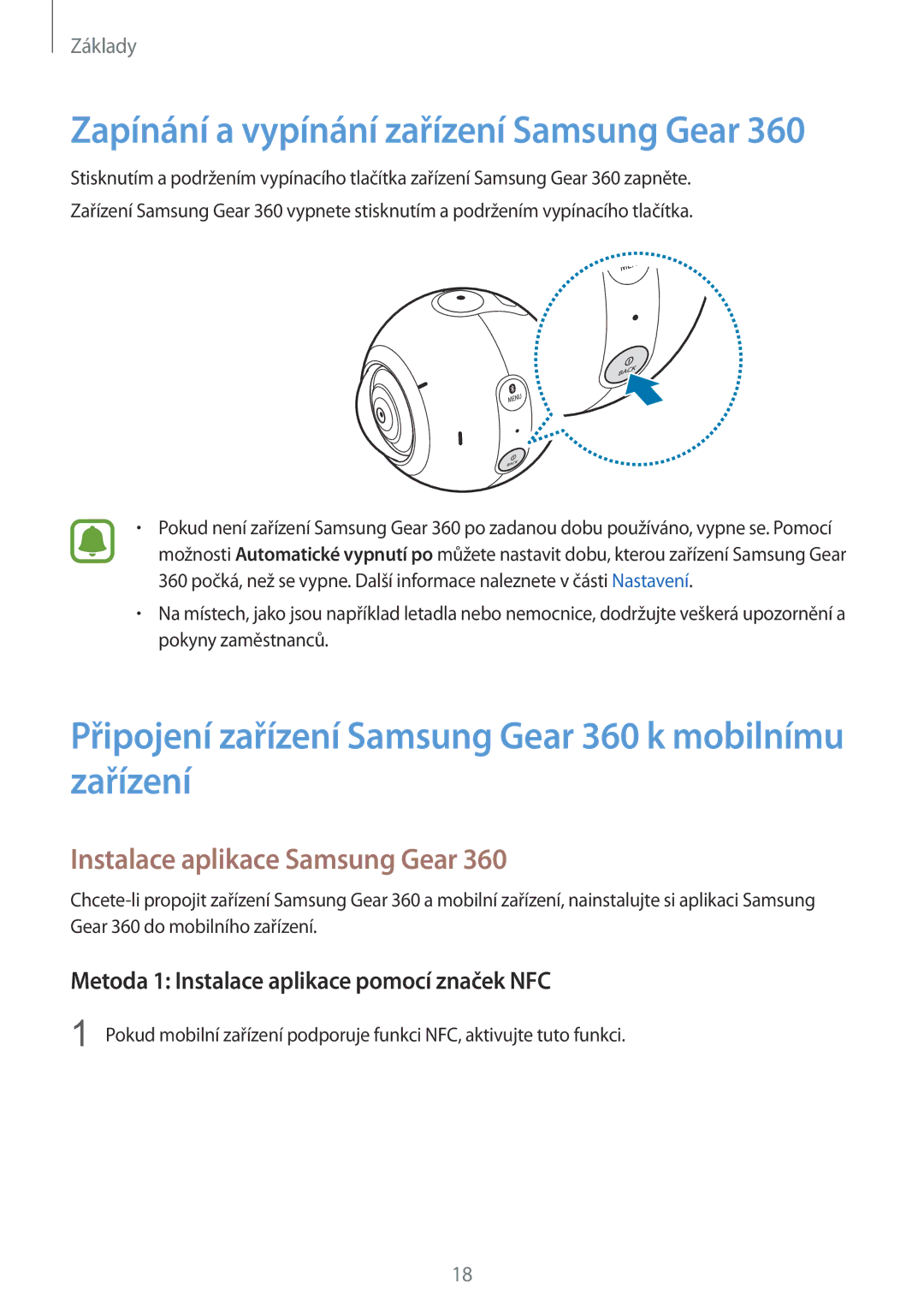 Samsung SM-C200NZWAXEZ manual Připojení zařízení Samsung Gear 360 k mobilnímu zařízení, Instalace aplikace Samsung Gear 