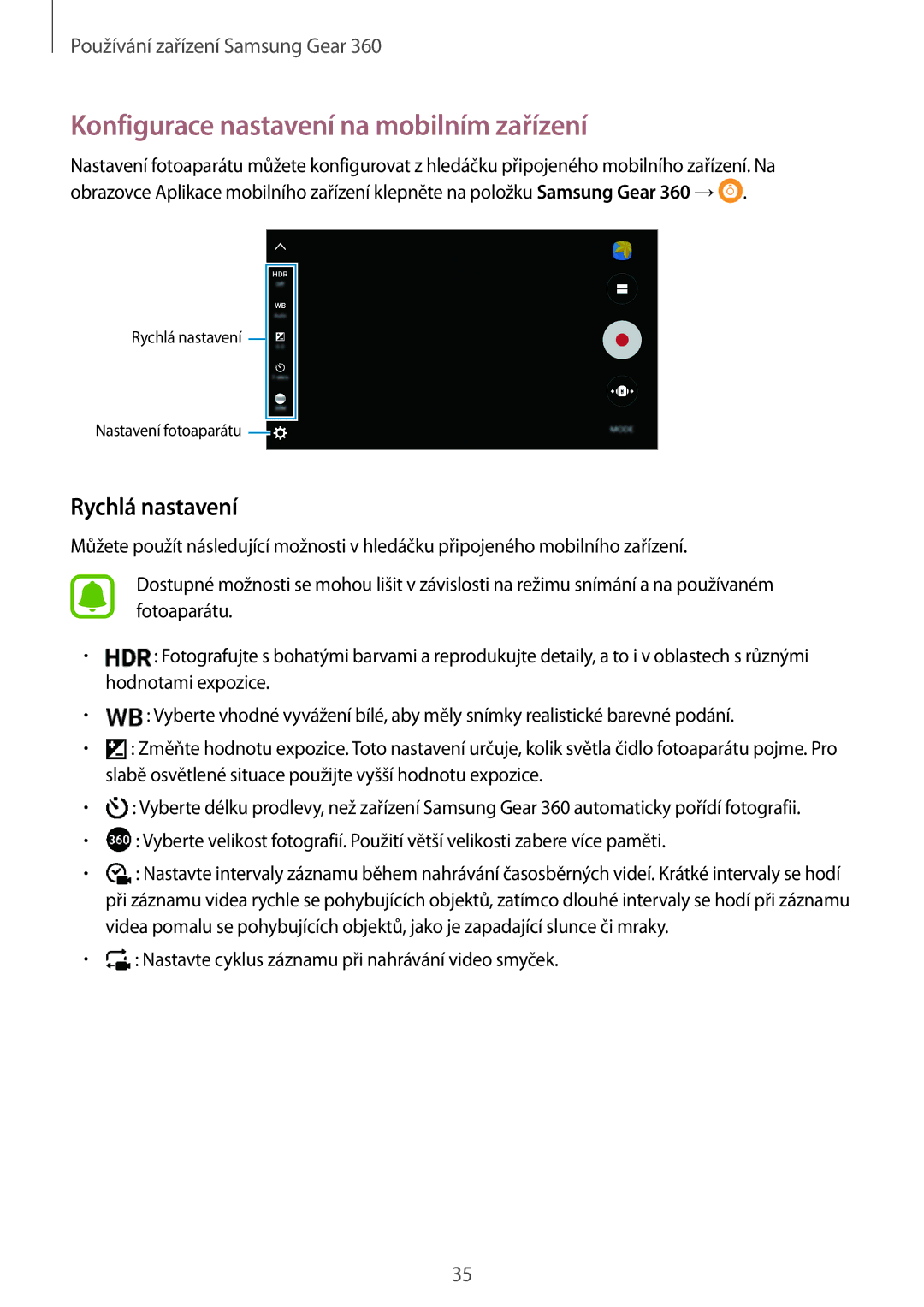 Samsung SM-C200NZWAXEZ manual Konfigurace nastavení na mobilním zařízení, Rychlá nastavení 