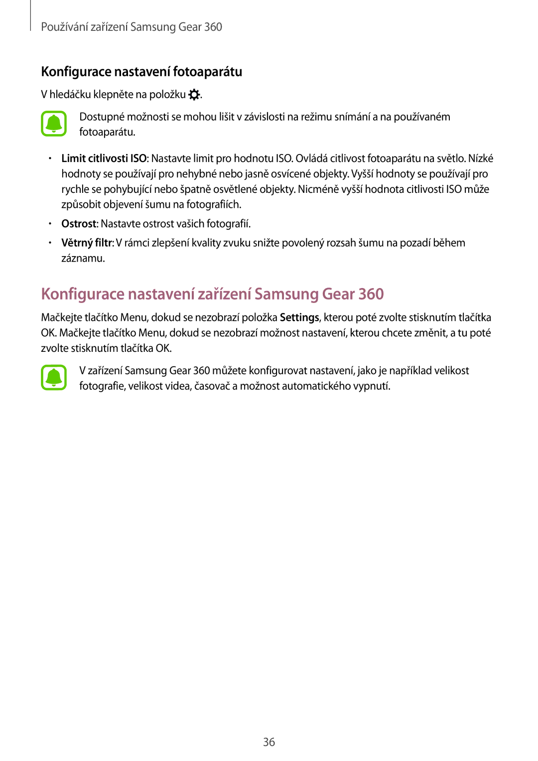 Samsung SM-C200NZWAXEZ manual Konfigurace nastavení zařízení Samsung Gear, Konfigurace nastavení fotoaparátu 