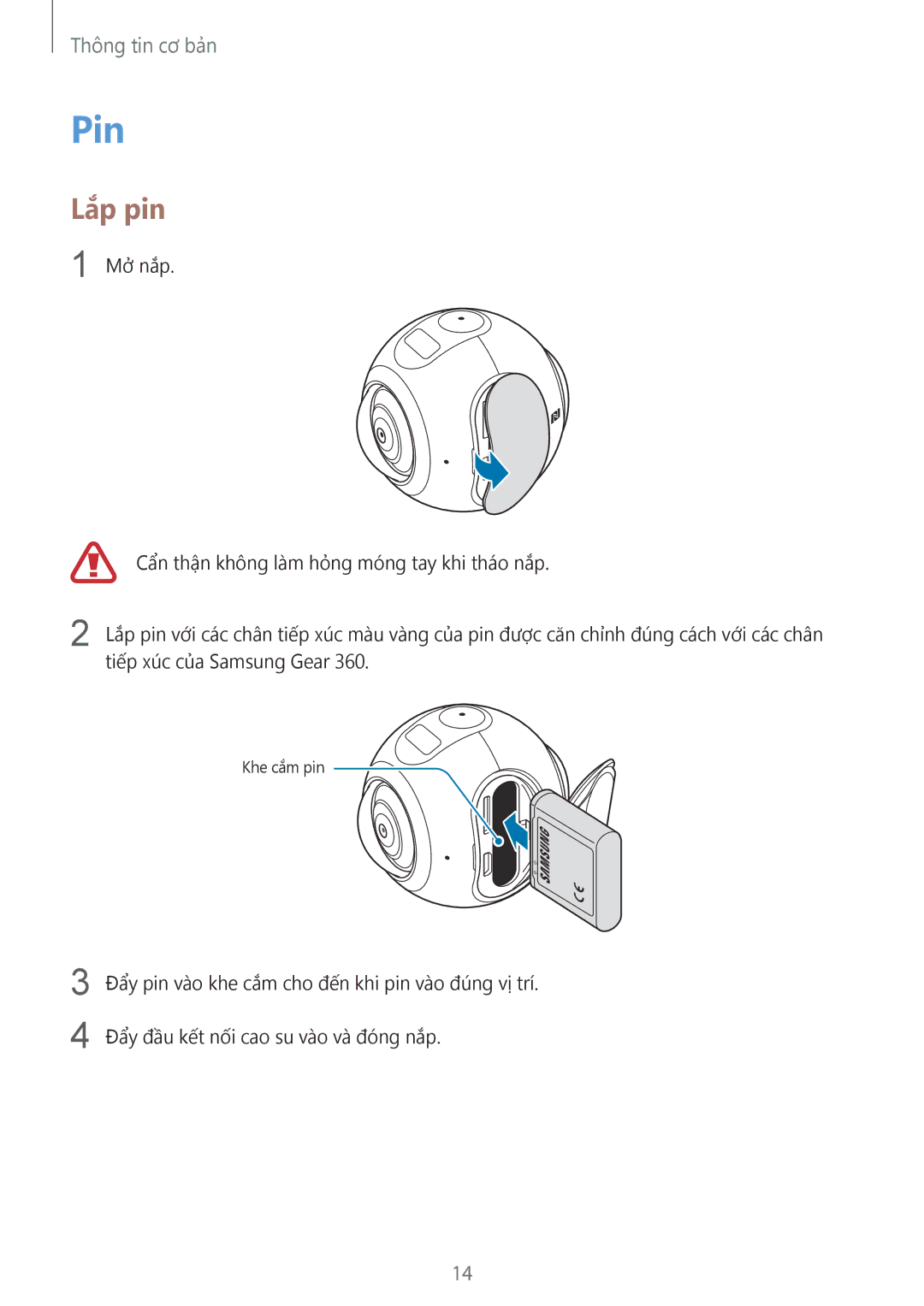 Samsung SM-C200NZWAXXV manual Pin, Lắp pin 