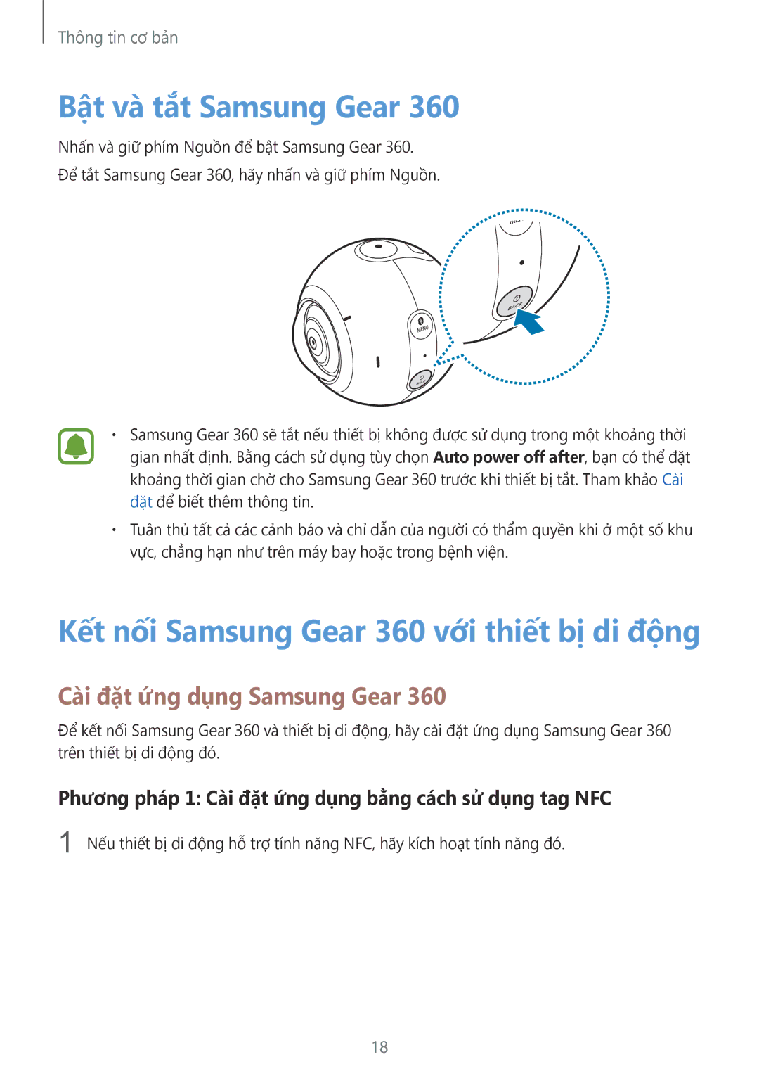 Samsung SM-C200NZWAXXV manual Bật và tắt Samsung Gear, Kết nối Samsung Gear 360 với thiết bị di động 