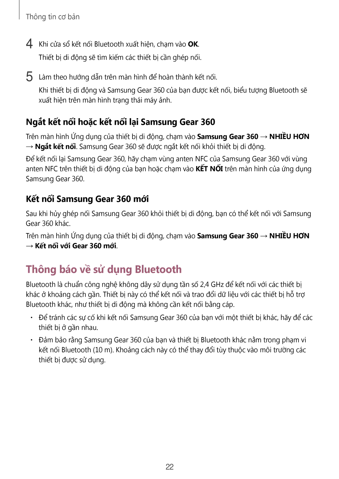 Samsung SM-C200NZWAXXV manual Thông báo về sử dụng Bluetooth, Ngắt kết nối hoặc kết nối lại Samsung Gear 