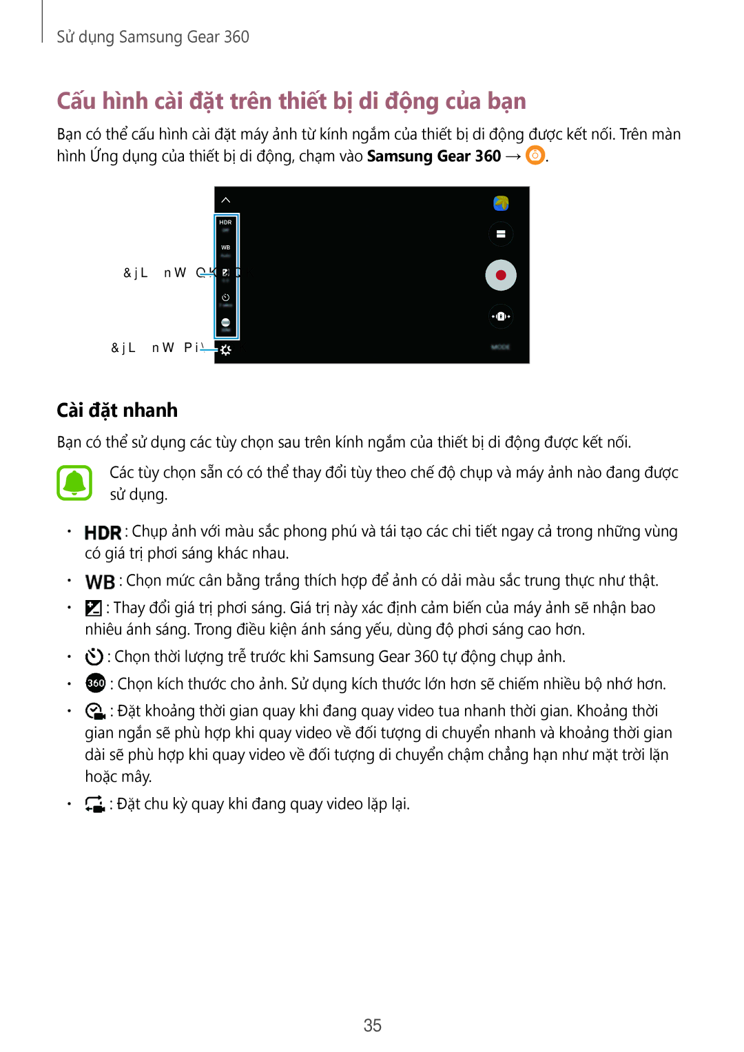 Samsung SM-C200NZWAXXV manual Cấu hình cài đặt trên thiết bị di động của bạn, Cài đặt nhanh 