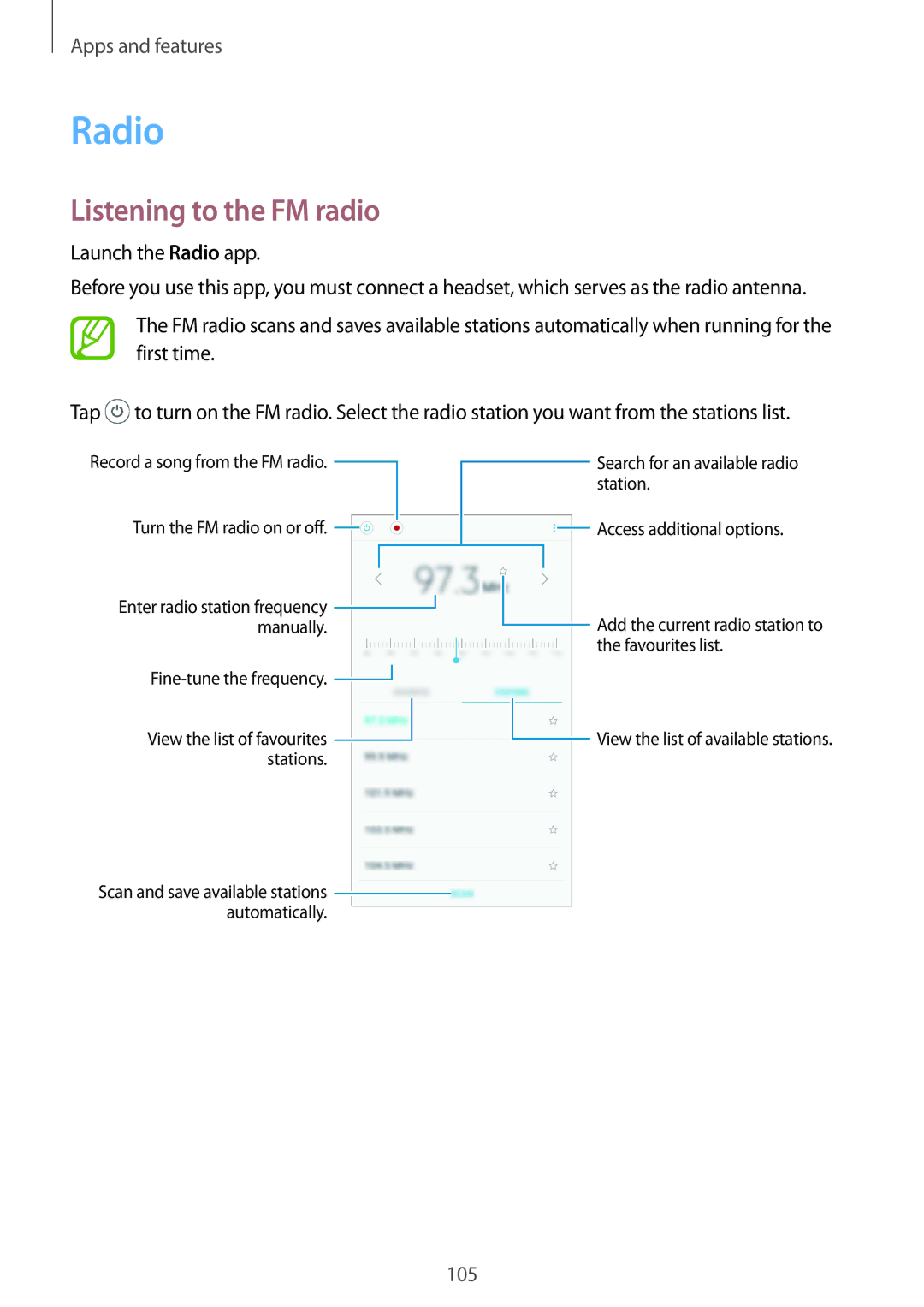 Samsung SM-C710FZKDXXV, SM-C710FZKDXEV, SM-C710FZDDXXV manual Radio, Listening to the FM radio 