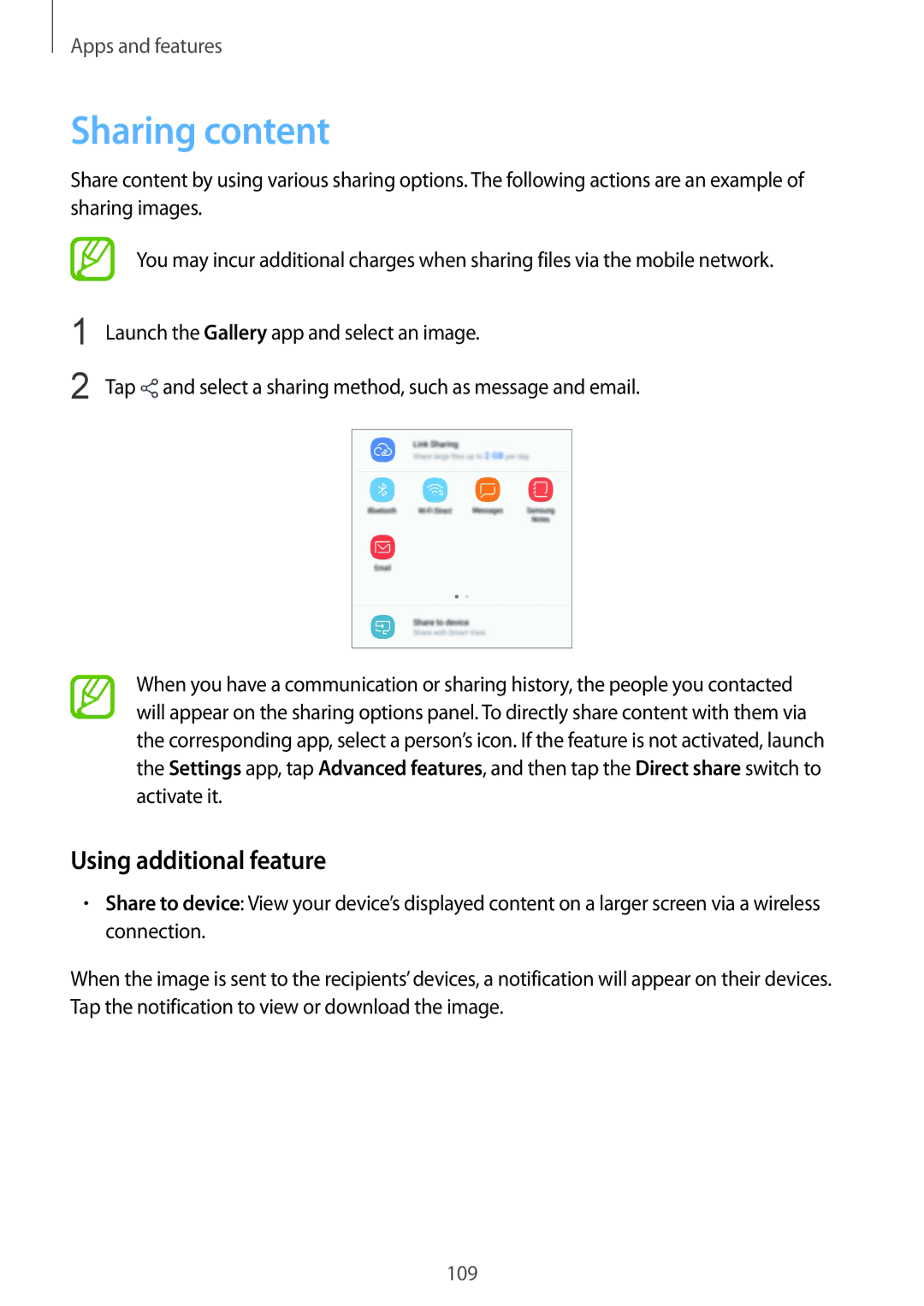 Samsung SM-C710FZKDXEV, SM-C710FZKDXXV, SM-C710FZDDXXV manual Sharing content, Using additional feature 