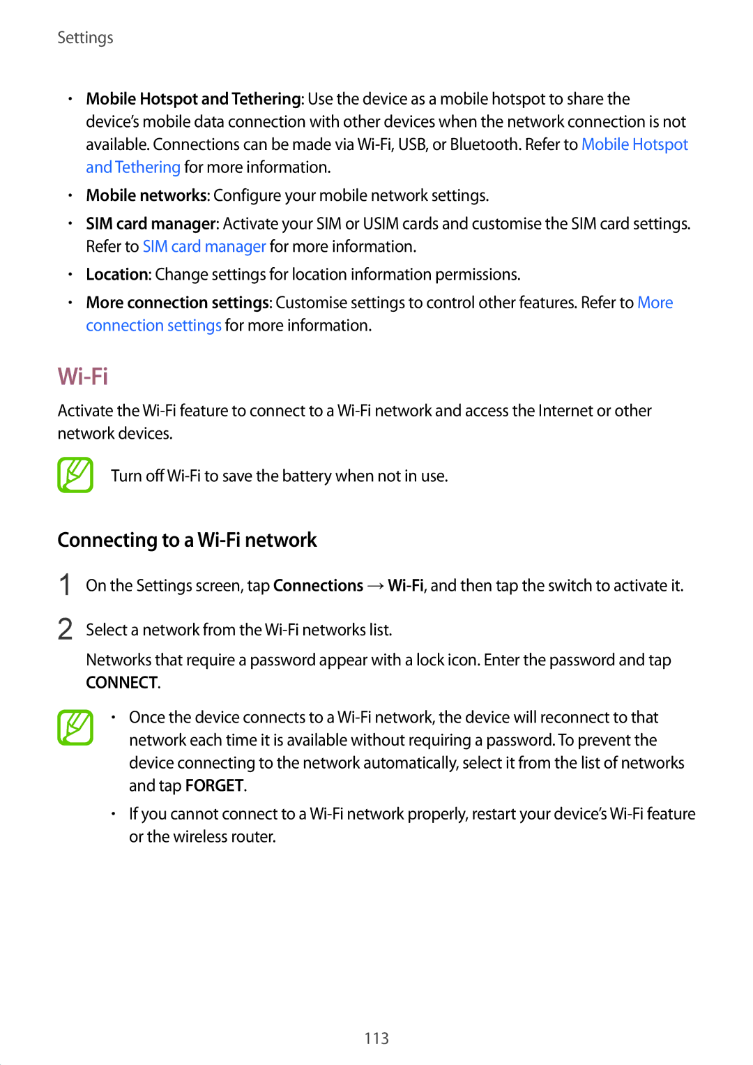 Samsung SM-C710FZDDXXV, SM-C710FZKDXXV, SM-C710FZKDXEV manual Connecting to a Wi-Fi network 