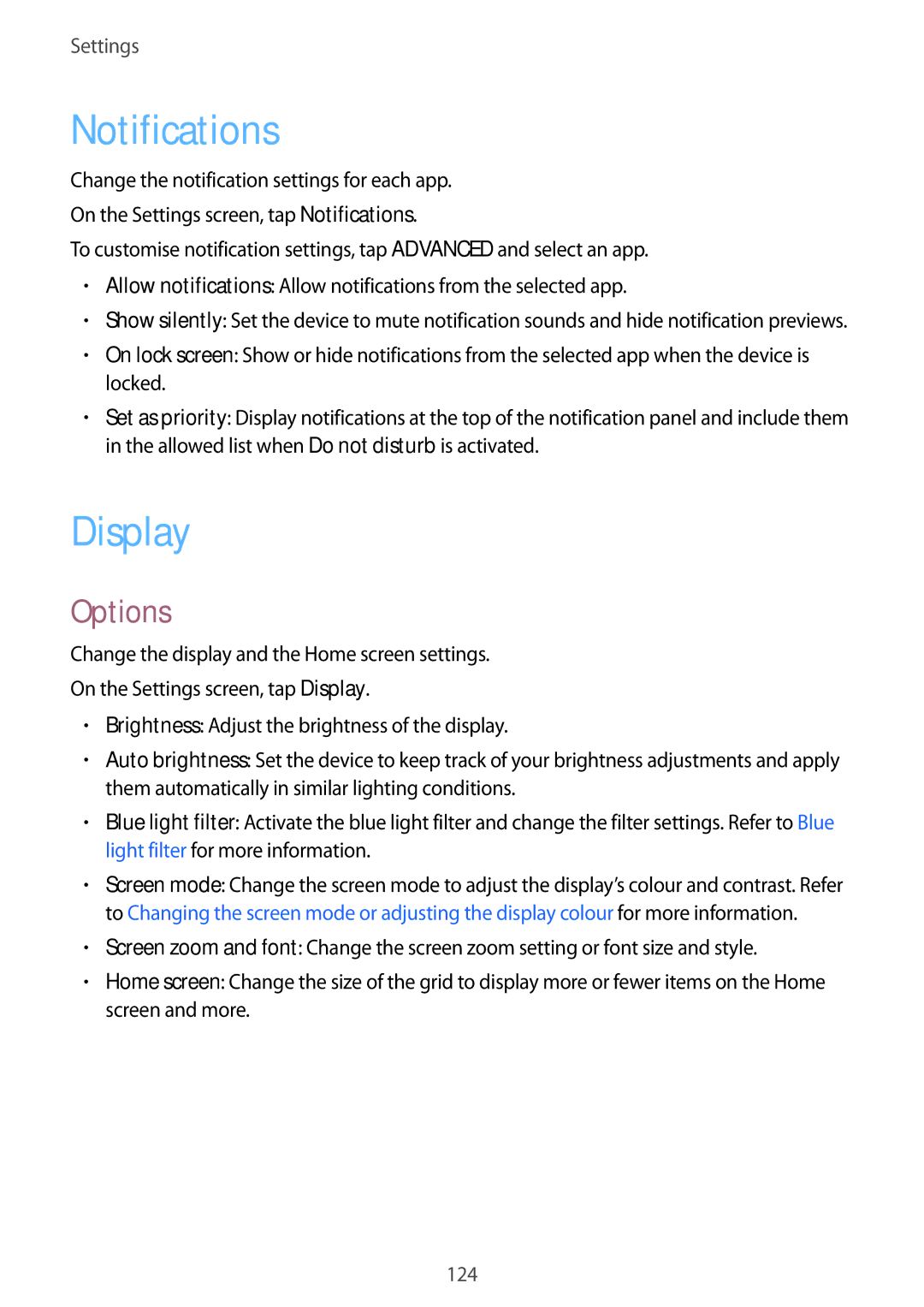 Samsung SM-C710FZKDXEV, SM-C710FZKDXXV, SM-C710FZDDXXV manual Notifications, Display 