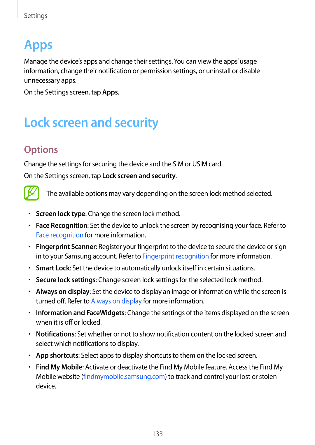 Samsung SM-C710FZKDXEV, SM-C710FZKDXXV, SM-C710FZDDXXV manual Apps, Lock screen and security 