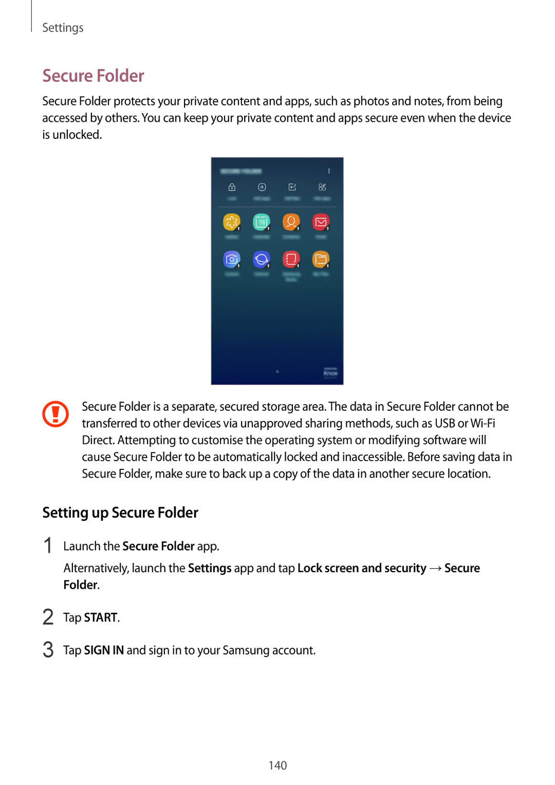 Samsung SM-C710FZDDXXV, SM-C710FZKDXXV, SM-C710FZKDXEV manual Setting up Secure Folder 