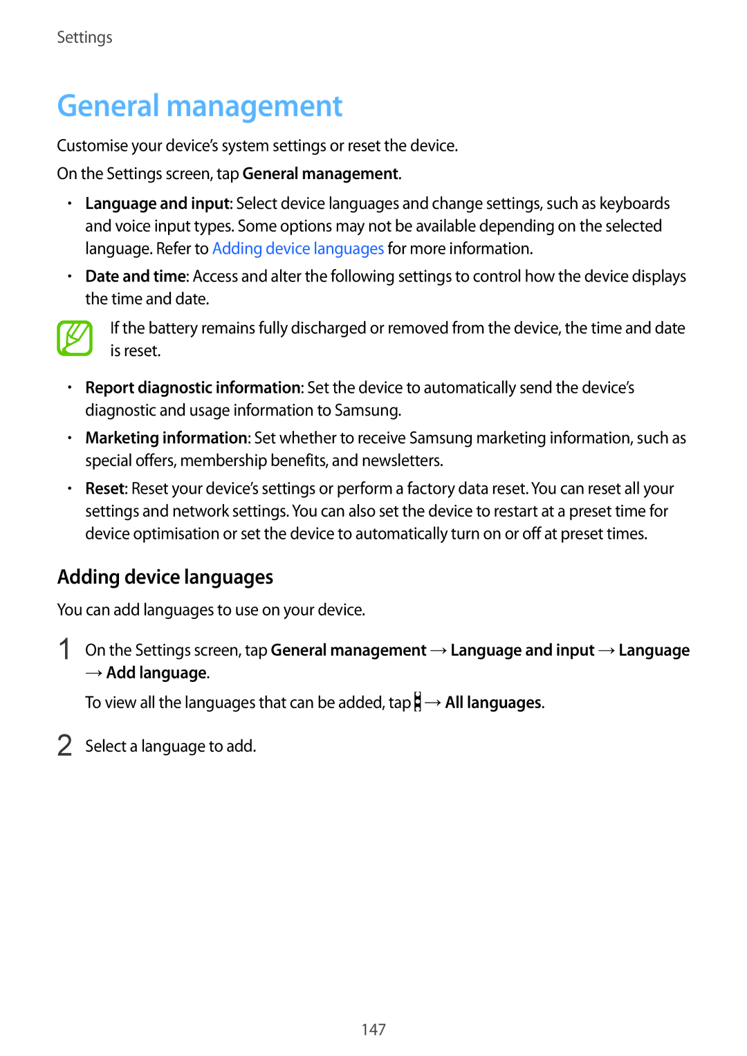 Samsung SM-C710FZKDXXV, SM-C710FZKDXEV, SM-C710FZDDXXV manual General management, Adding device languages, → Add language 