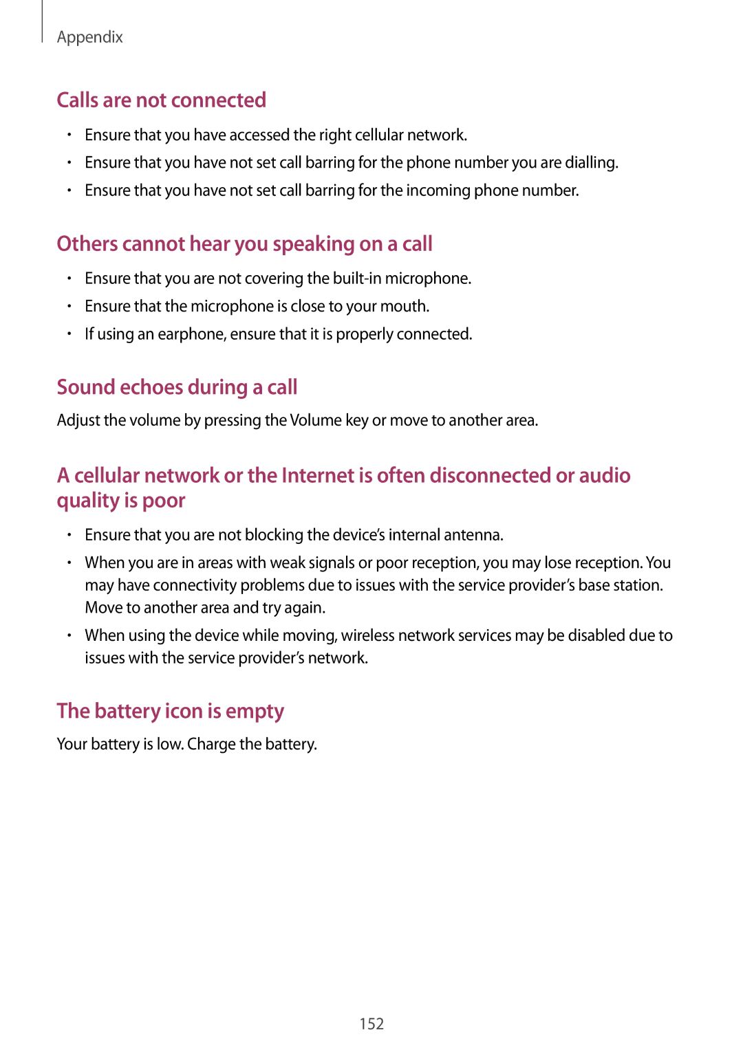 Samsung SM-C710FZDDXXV, SM-C710FZKDXXV, SM-C710FZKDXEV manual Sound echoes during a call 