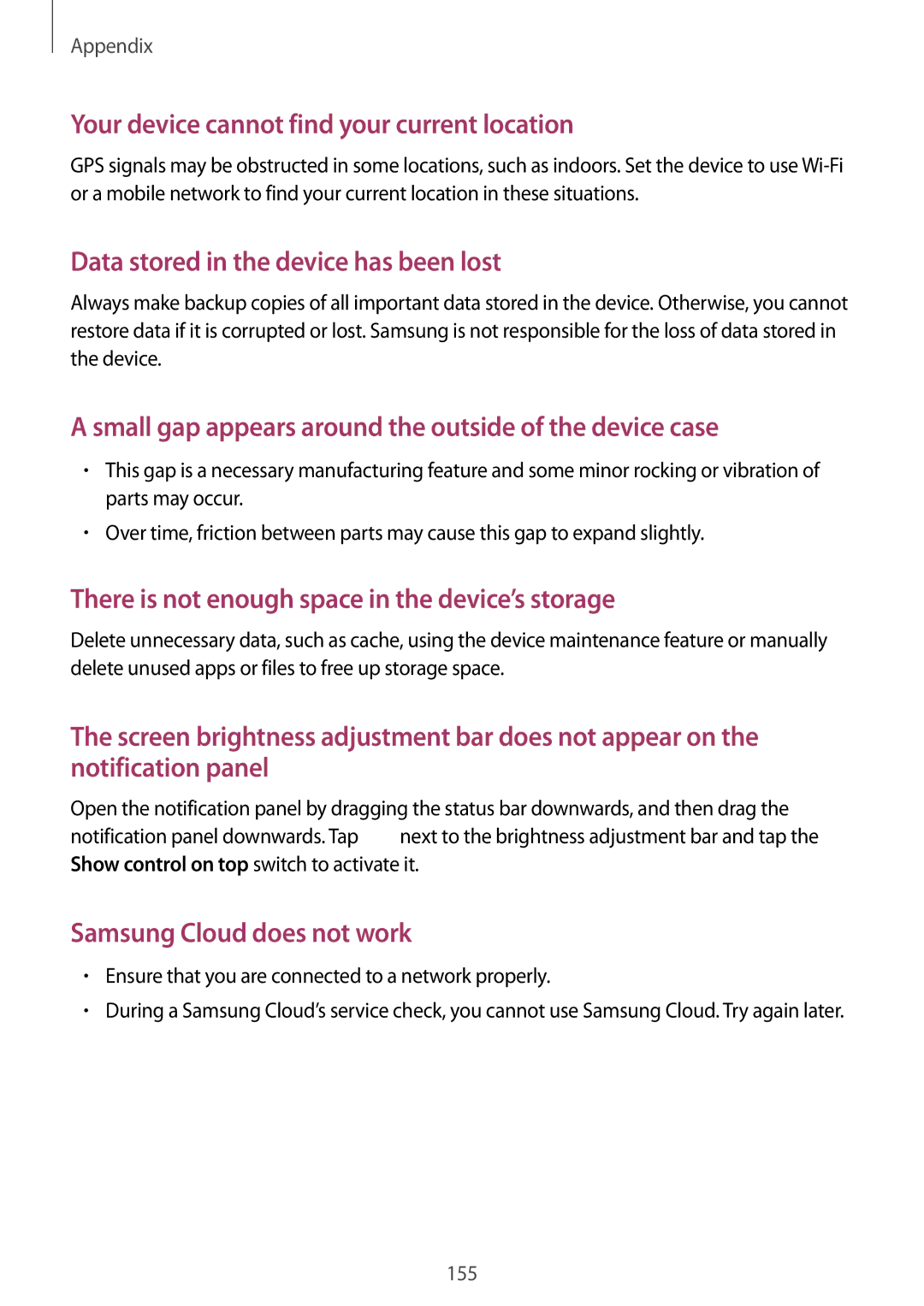 Samsung SM-C710FZDDXXV, SM-C710FZKDXXV, SM-C710FZKDXEV manual Your device cannot find your current location 