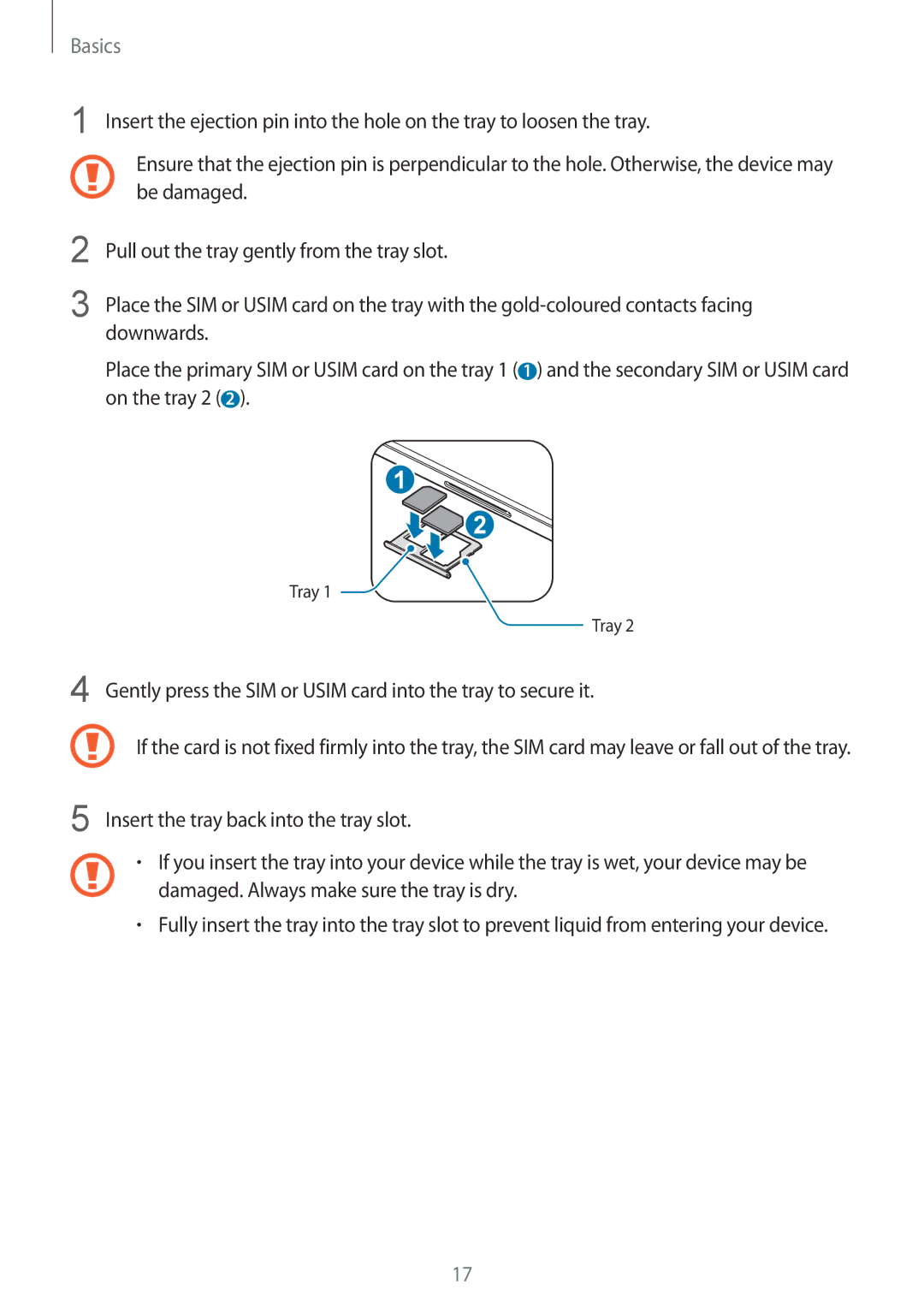 Samsung SM-C710FZDDXXV, SM-C710FZKDXXV, SM-C710FZKDXEV manual Gently press the SIM or Usim card into the tray to secure it 