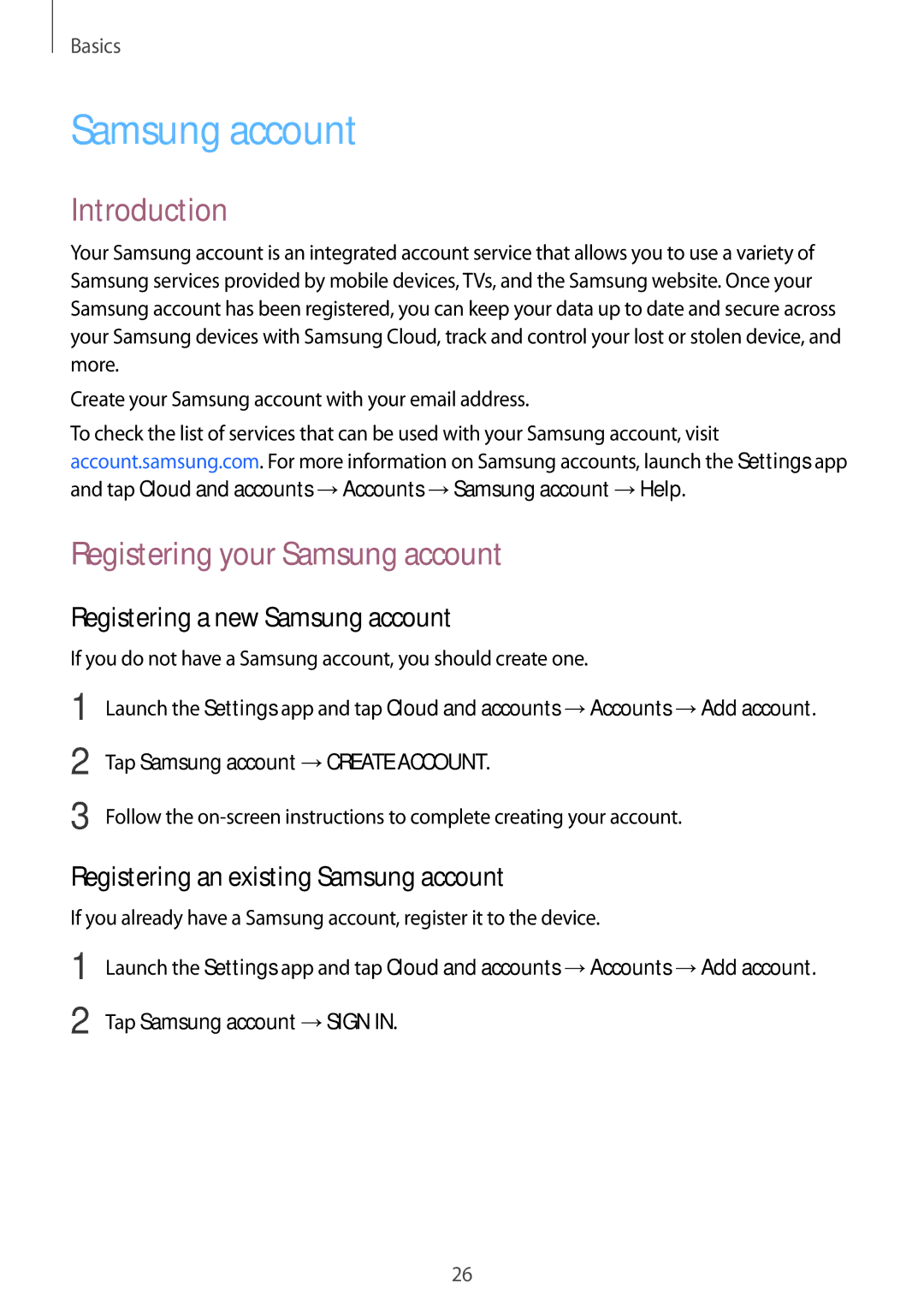 Samsung SM-C710FZDDXXV manual Introduction, Registering your Samsung account, Registering a new Samsung account 