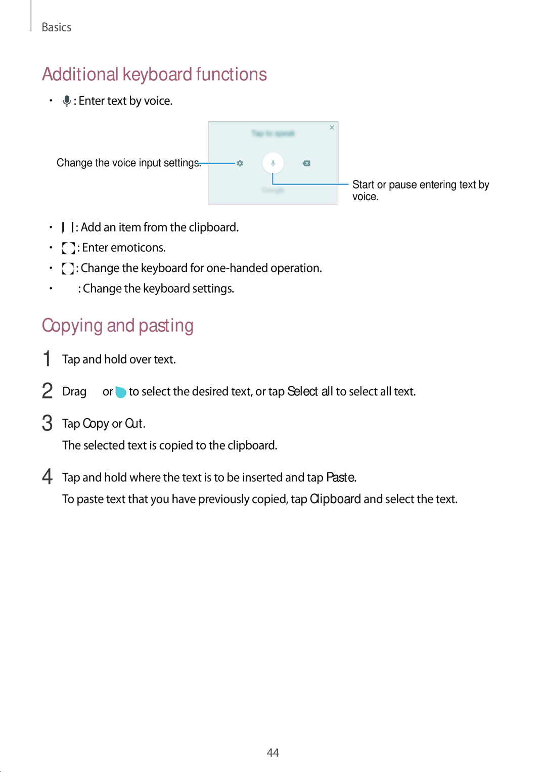 Samsung SM-C710FZDDXXV, SM-C710FZKDXXV, SM-C710FZKDXEV manual Additional keyboard functions, Copying and pasting 