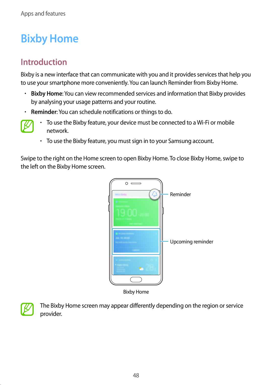 Samsung SM-C710FZKDXXV, SM-C710FZKDXEV, SM-C710FZDDXXV manual Bixby Home, Introduction 