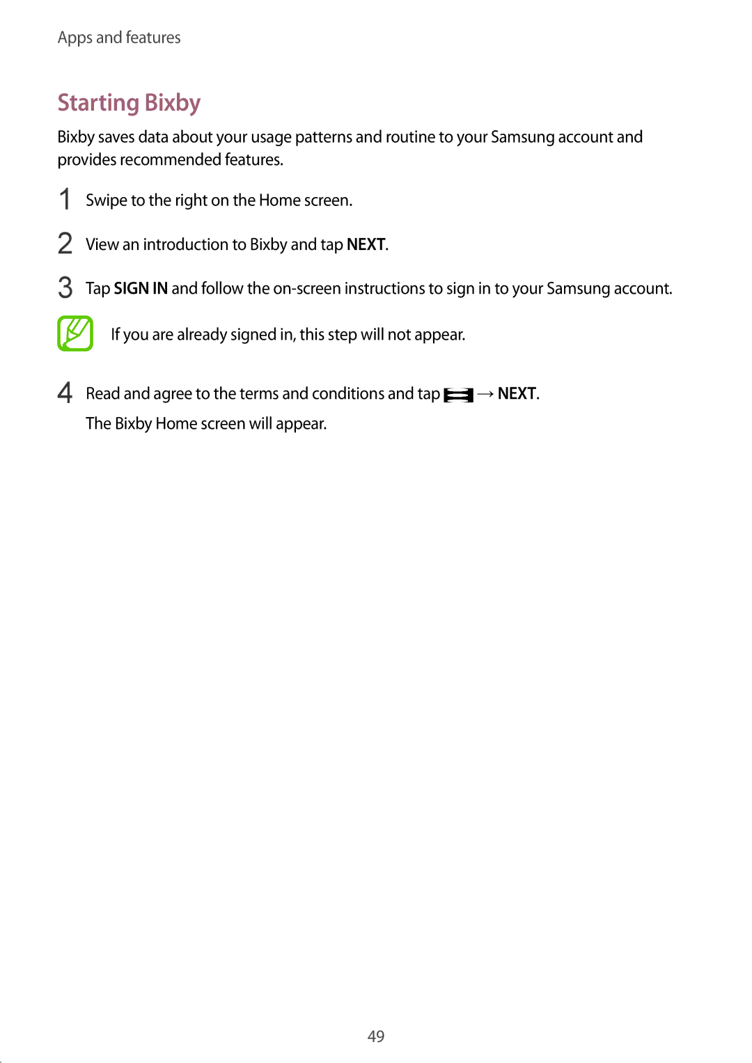 Samsung SM-C710FZKDXEV, SM-C710FZKDXXV, SM-C710FZDDXXV manual Starting Bixby 