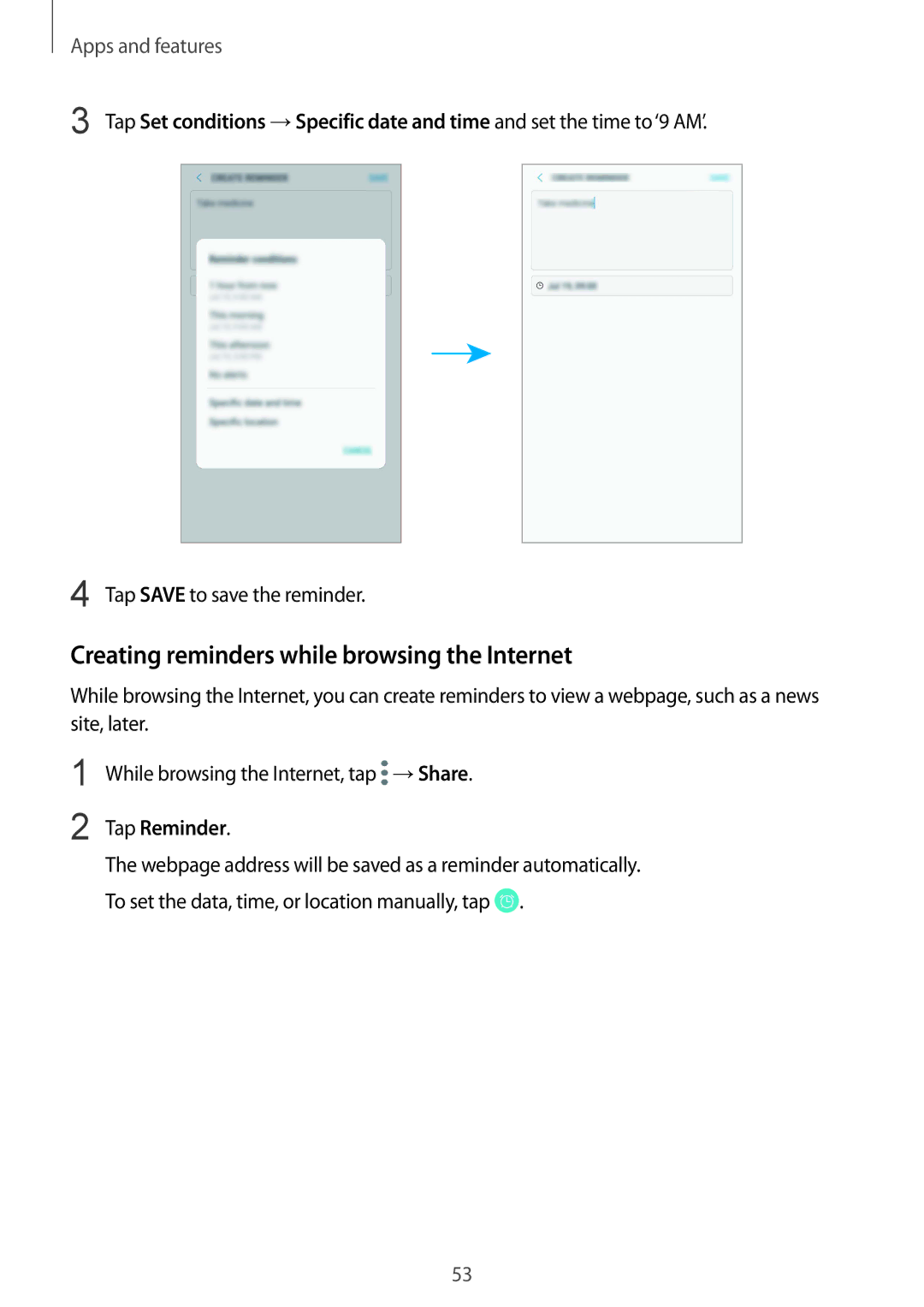 Samsung SM-C710FZDDXXV, SM-C710FZKDXXV, SM-C710FZKDXEV manual Creating reminders while browsing the Internet, Tap Reminder 