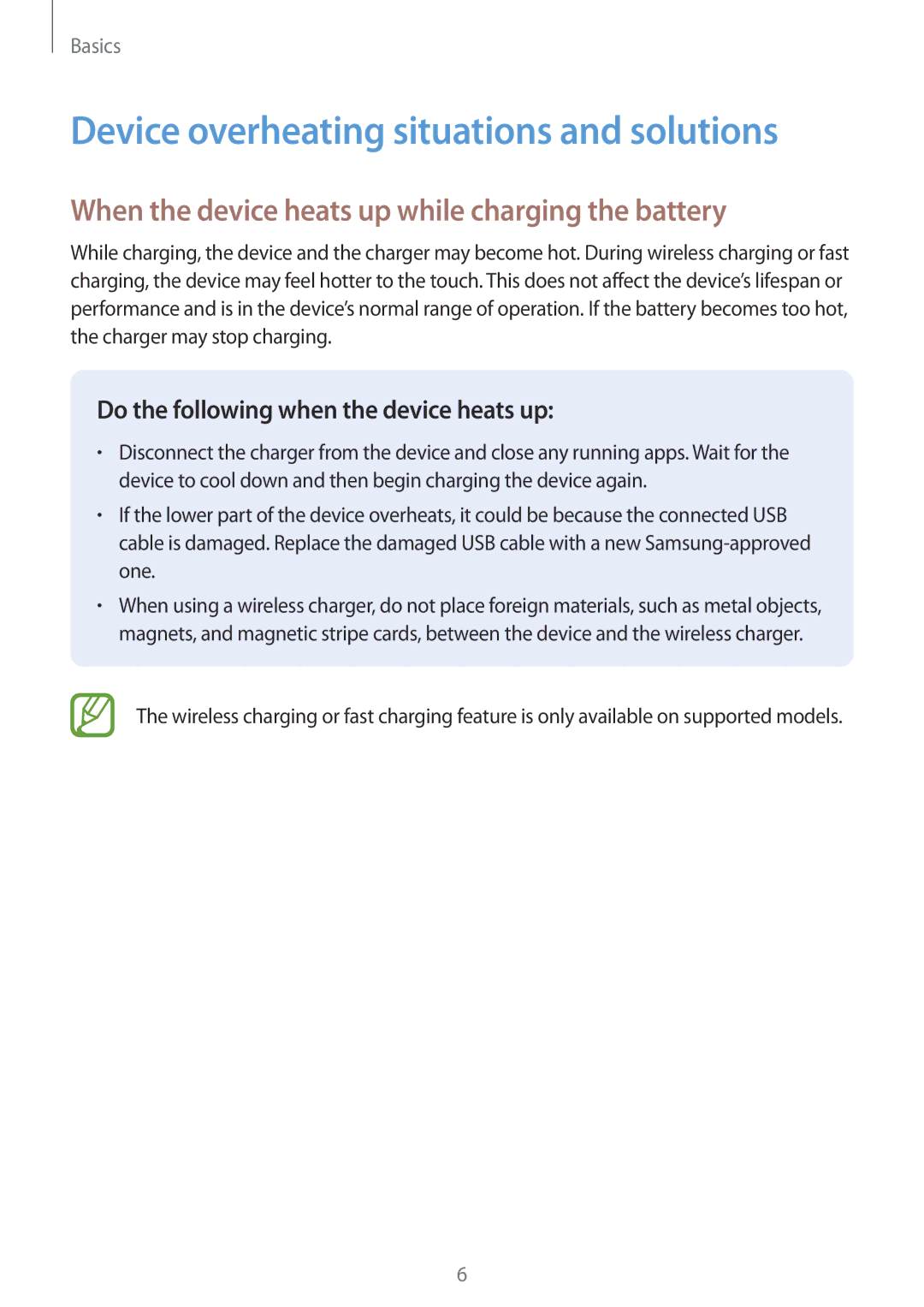 Samsung SM-C710FZKDXXV Device overheating situations and solutions, When the device heats up while charging the battery 