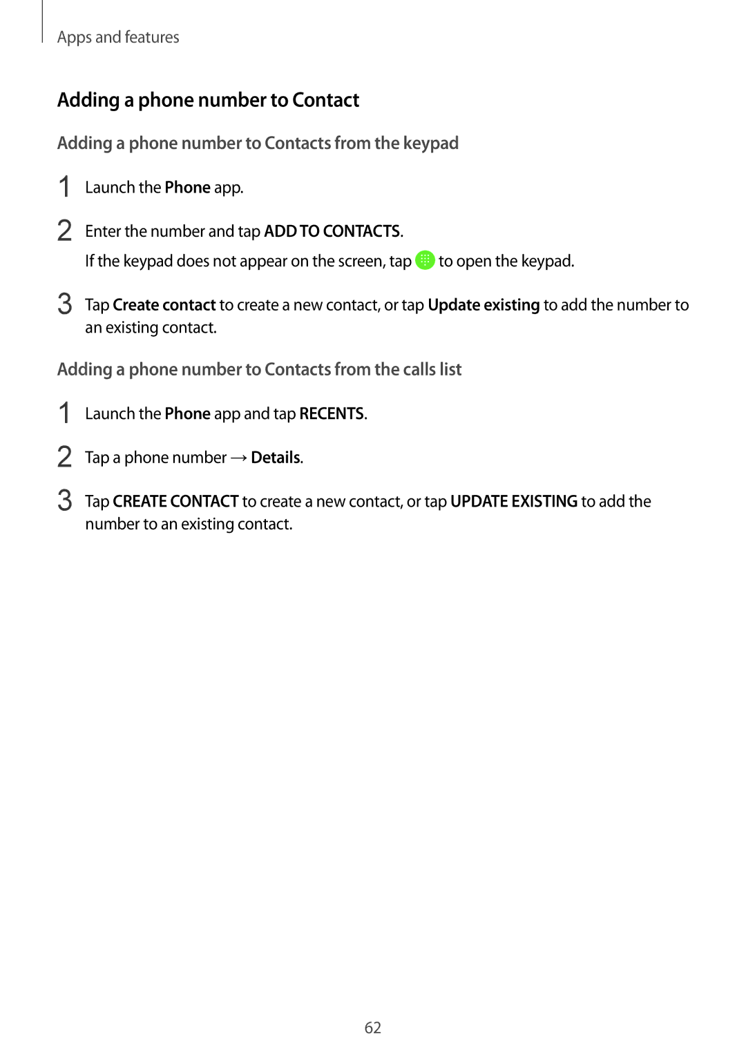 Samsung SM-C710FZDDXXV, SM-C710FZKDXXV, SM-C710FZKDXEV manual Adding a phone number to Contacts from the keypad 