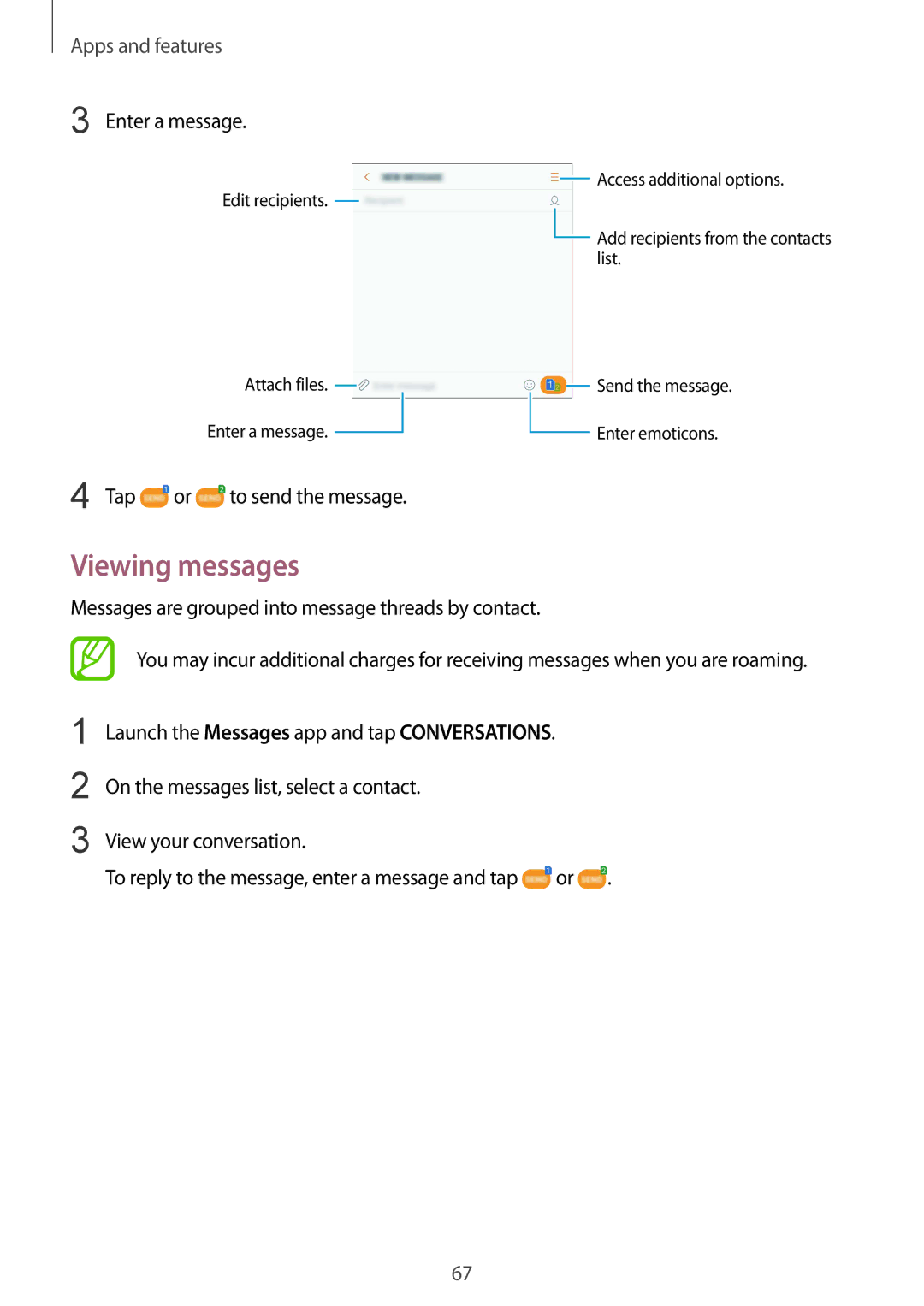 Samsung SM-C710FZKDXEV, SM-C710FZKDXXV, SM-C710FZDDXXV manual Viewing messages, Enter a message 