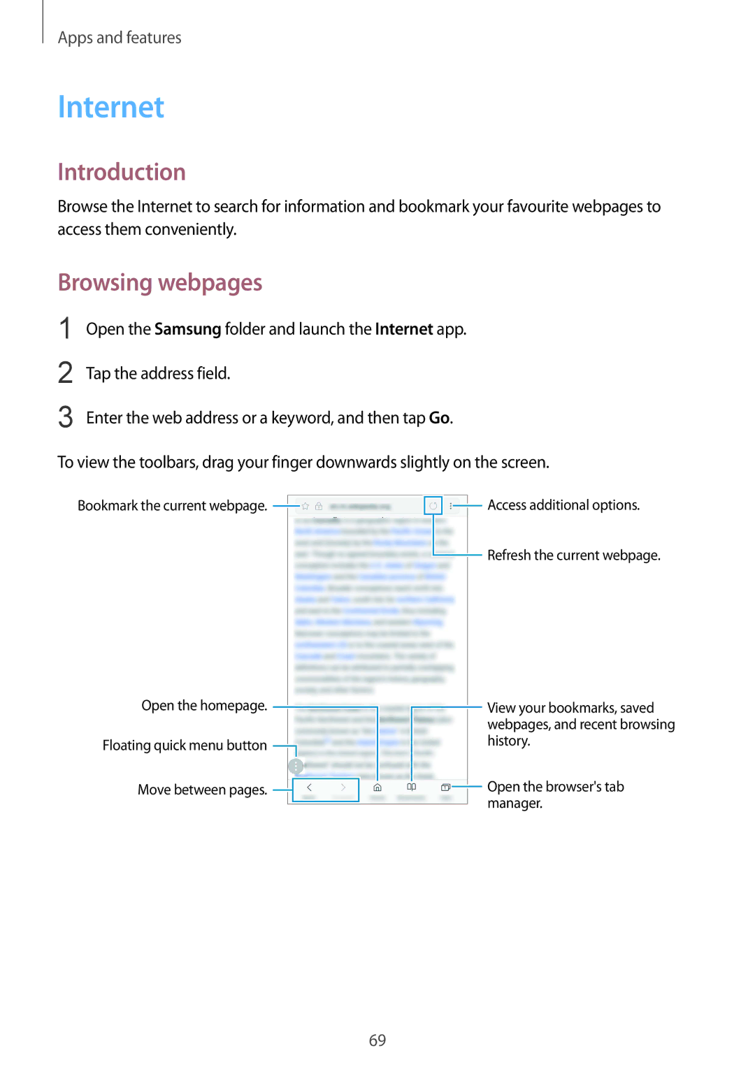 Samsung SM-C710FZKDXXV, SM-C710FZKDXEV, SM-C710FZDDXXV manual Internet, Browsing webpages 