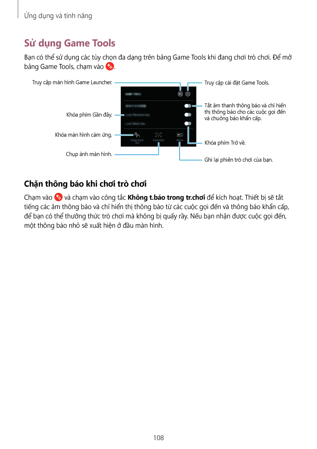Samsung SM-C710FZKDXXV, SM-C710FZKDXEV, SM-C710FZDDXXV manual Sử dụng Game Tools, Chặn thông báo khi chơi trò chơi 