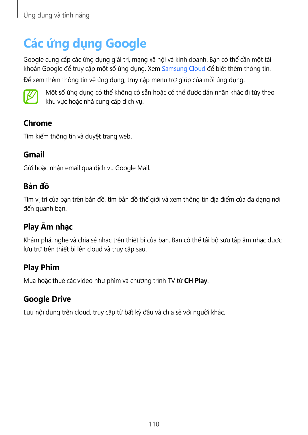 Samsung SM-C710FZDDXXV, SM-C710FZKDXXV, SM-C710FZKDXEV manual Các ứng dụng Google 