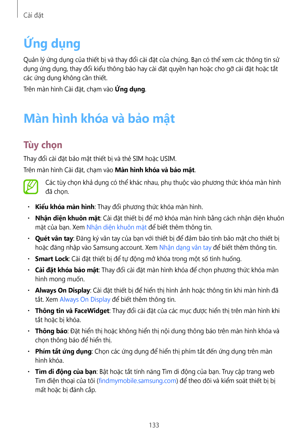 Samsung SM-C710FZKDXEV, SM-C710FZKDXXV, SM-C710FZDDXXV manual Ứng dụng, Màn hình khóa và bảo mật 