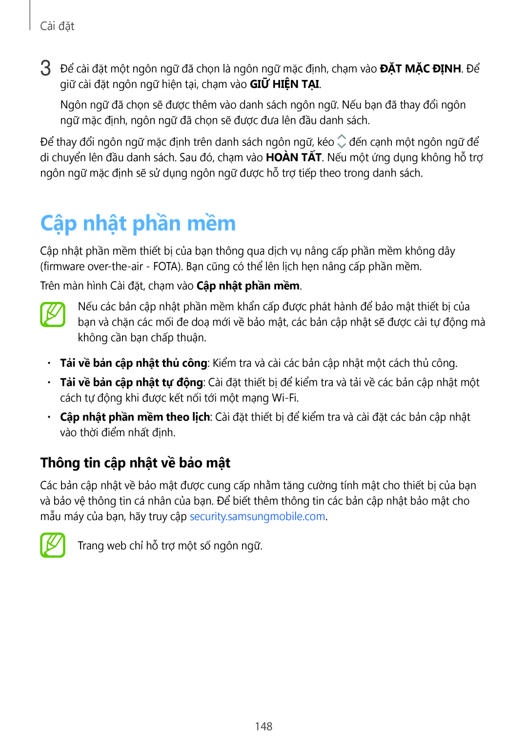 Samsung SM-C710FZKDXEV, SM-C710FZKDXXV, SM-C710FZDDXXV manual Cập nhật phần mềm, Thông tin cập nhật về bảo mật 