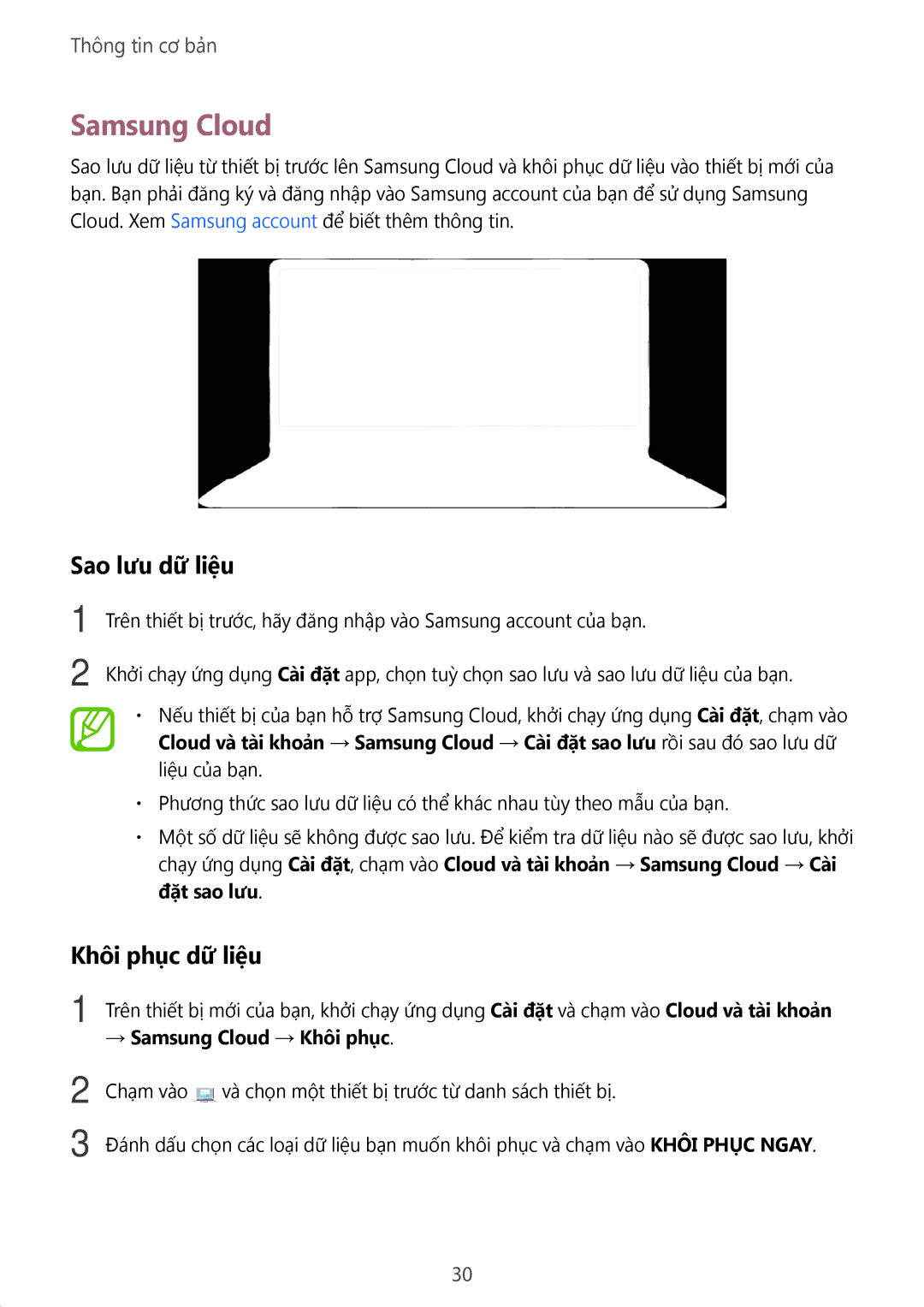 Samsung SM-C710FZKDXXV, SM-C710FZKDXEV, SM-C710FZDDXXV manual Samsung Cloud, Sao lưu dữ liệu, Khôi phục dữ liệu 