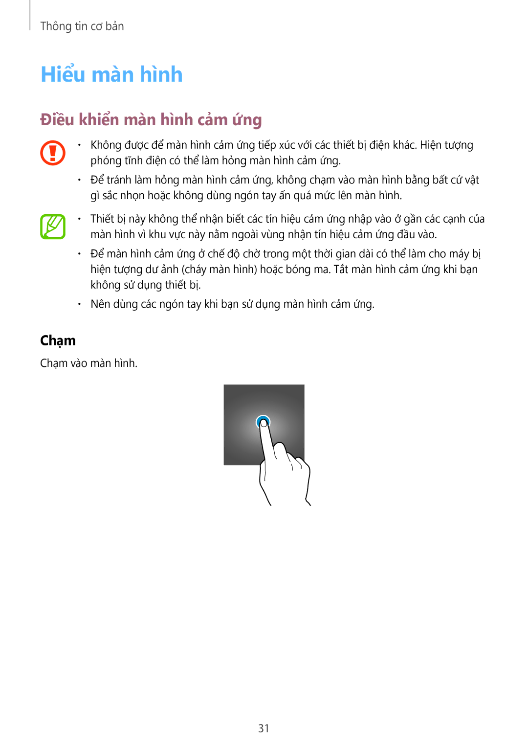 Samsung SM-C710FZKDXEV, SM-C710FZKDXXV, SM-C710FZDDXXV manual Hiểu màn hình, Điều khiển màn hình cảm ứng, Chạm 