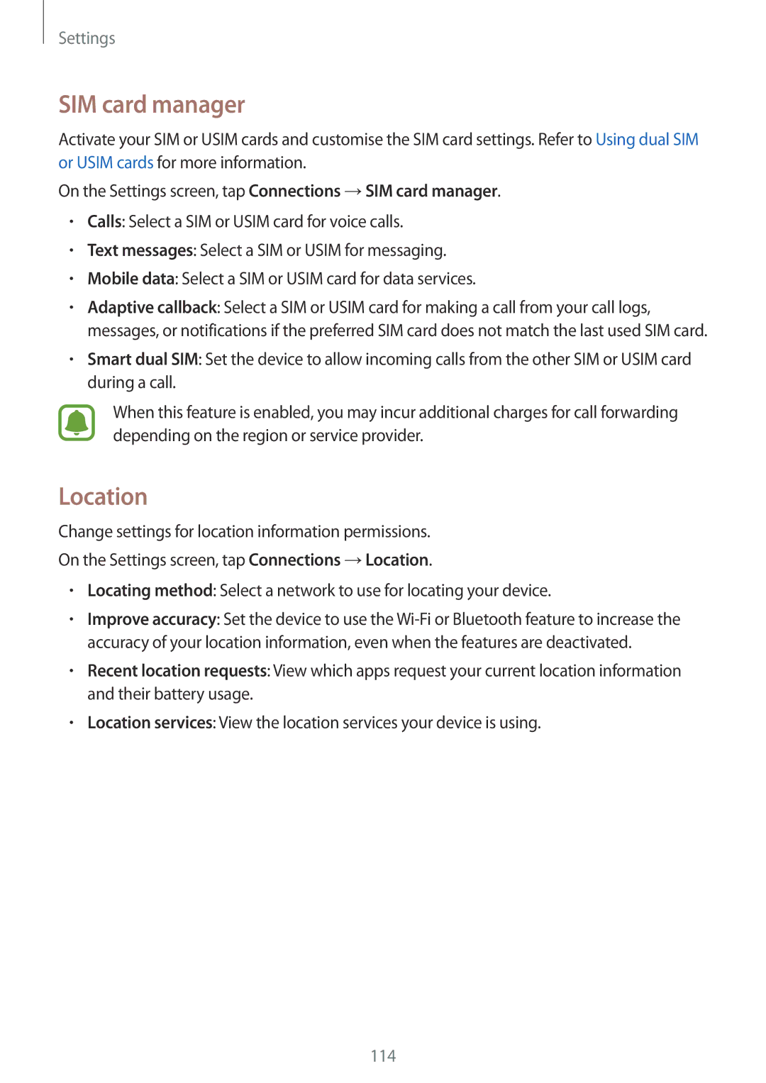 Samsung SM-C900FZDDXEV, SM-C900FZKDXEV manual SIM card manager, Location 