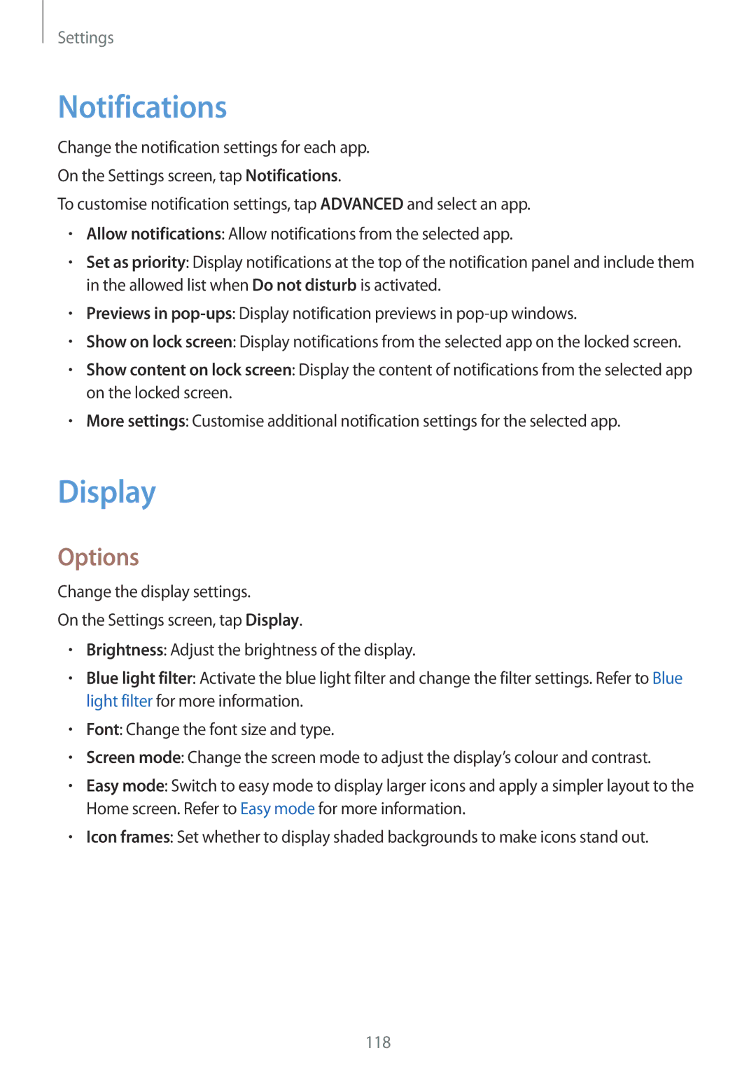 Samsung SM-C900FZDDXEV, SM-C900FZKDXEV manual Notifications, Display, Options 